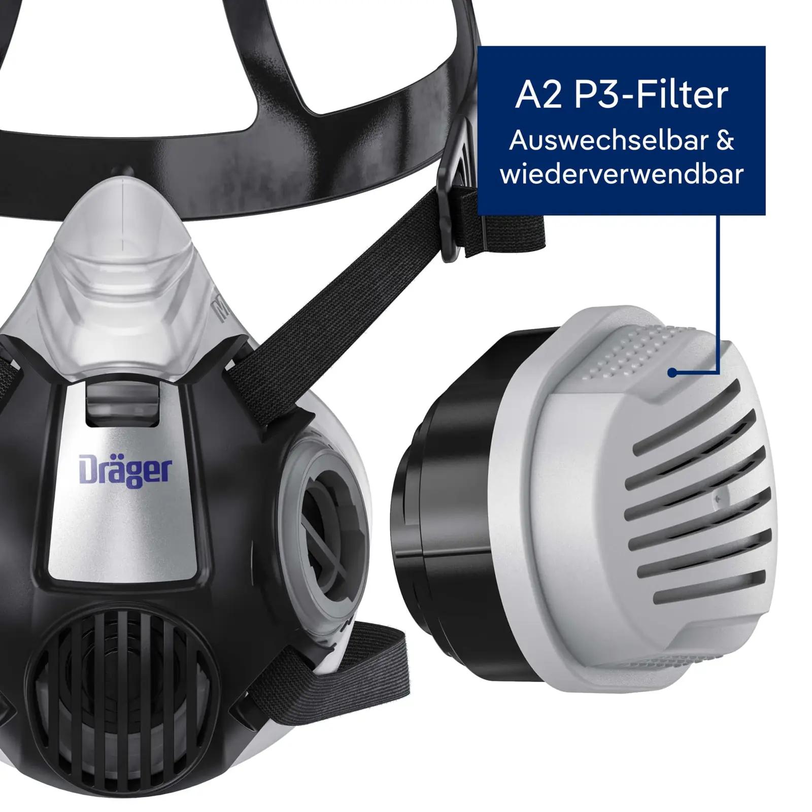Dräger kaitsev poolmask – korduvkasutatav värvitud töökaitse M – pakend ja tarvikud