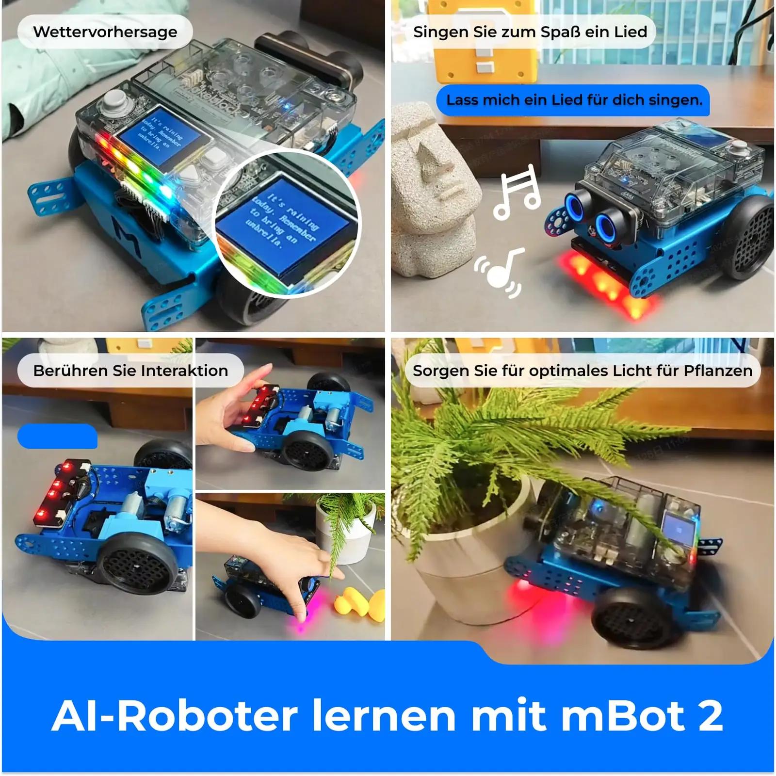 Makeblock alumiiniumist õpperobot mBot 2 lastele – pakend ja tarvikud