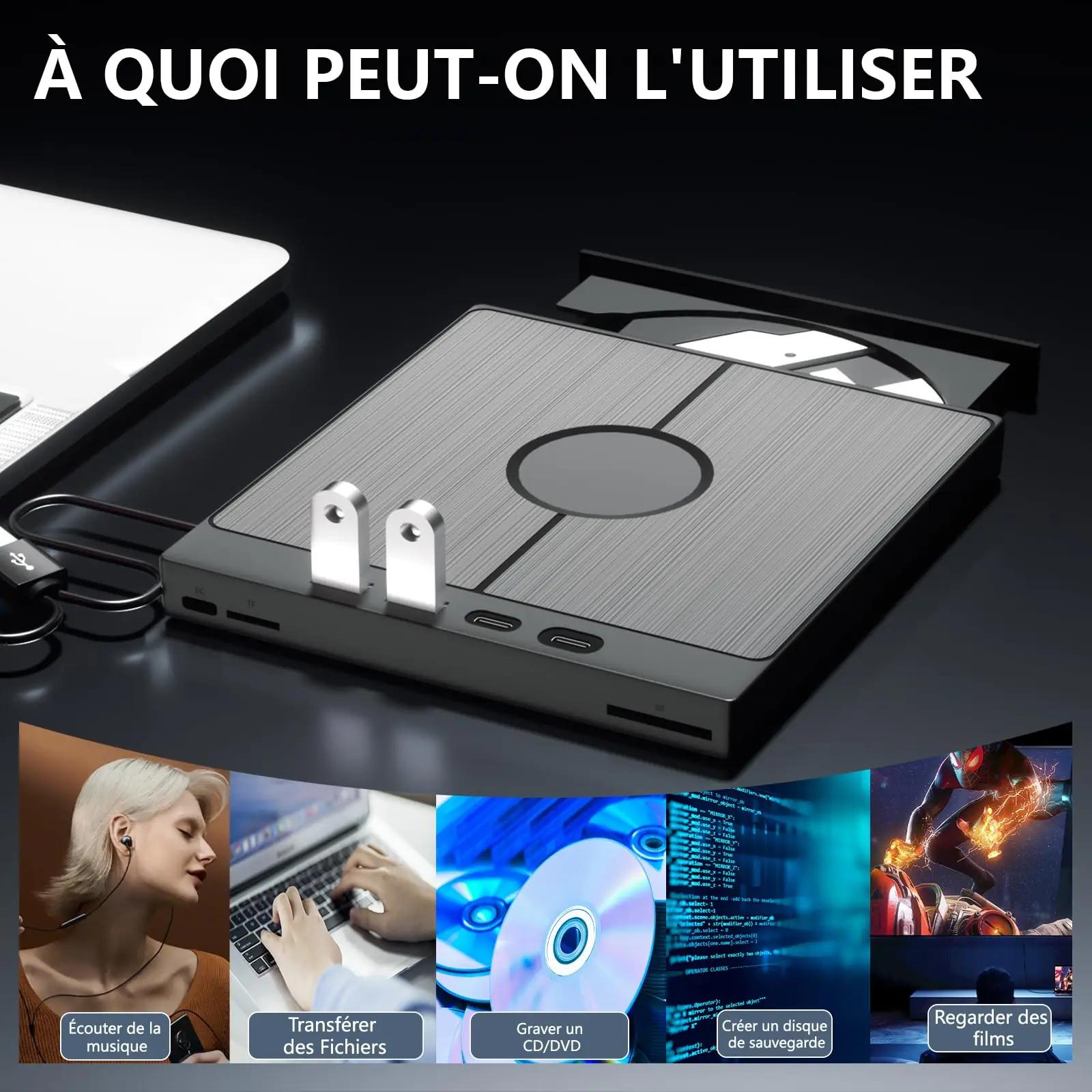 Yaeonku väline õhuke CD/DVD-draiv USB-C ja SD-lugejaga – pilt 6
