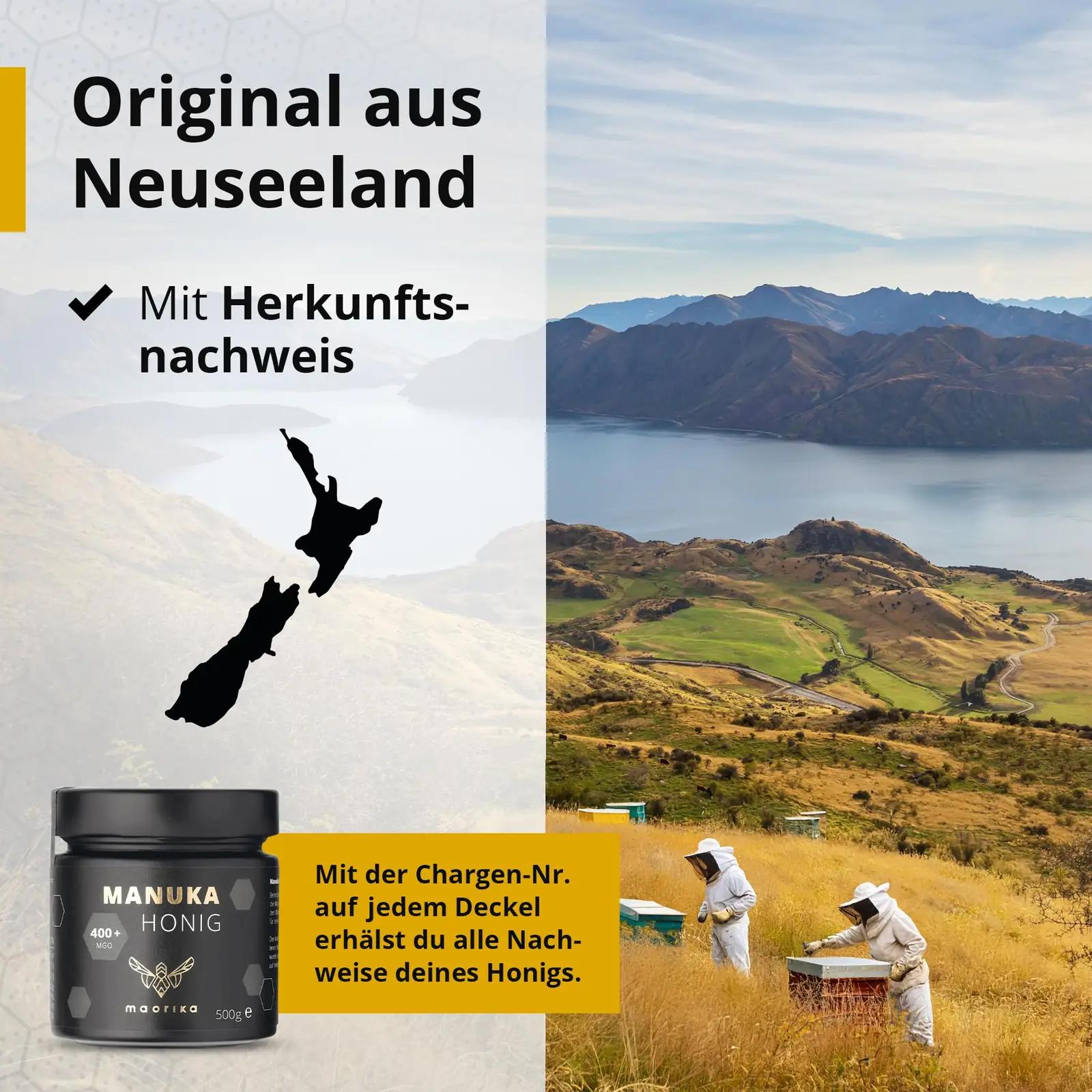 maorika Manuka mesi 400 MGO 500 g klaaspurgis — naturaalne ja – detailne vaade