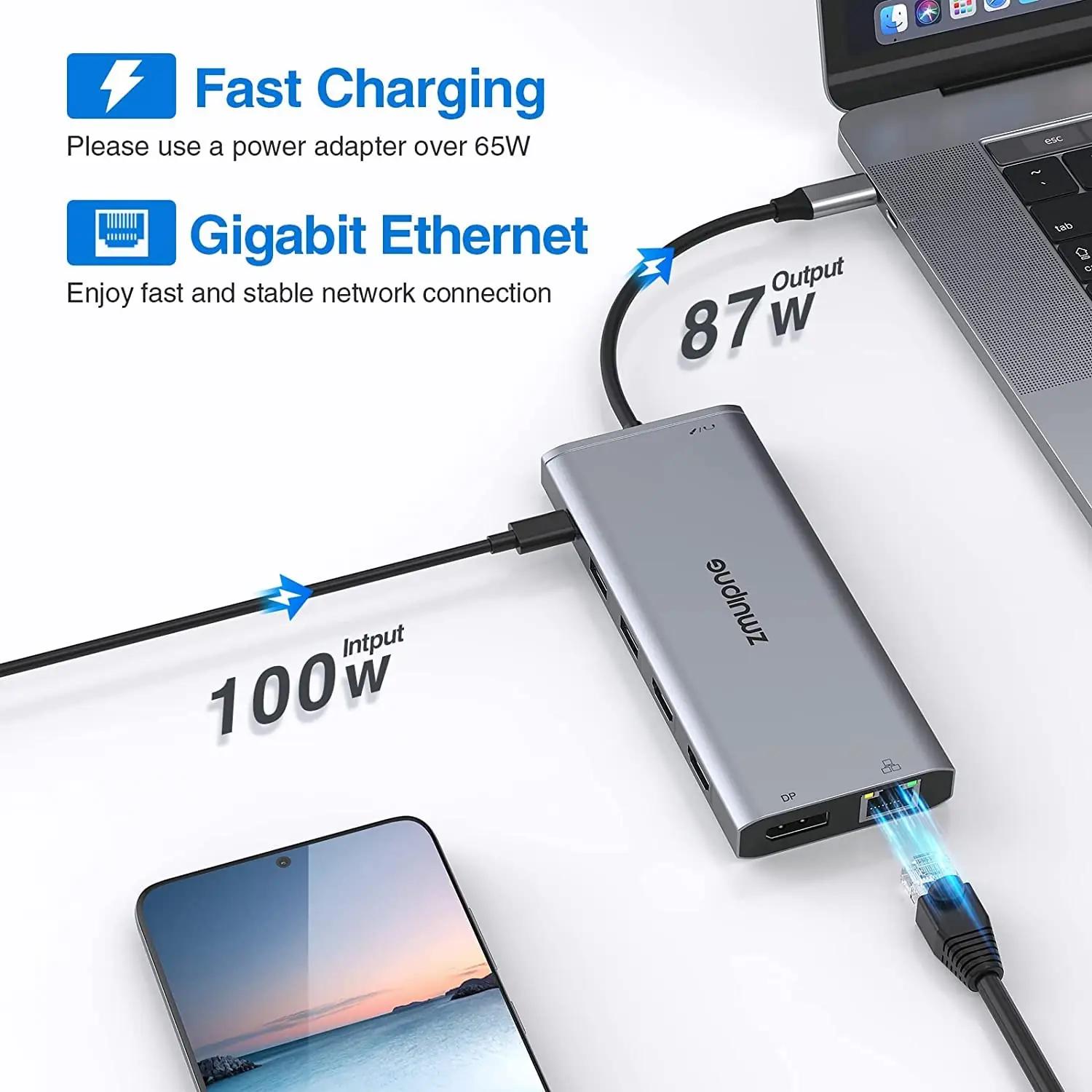 ZMUIPNG alumiiniumist USB‑C dokk 14‑ühes – 2x4K väljund – pilt 6