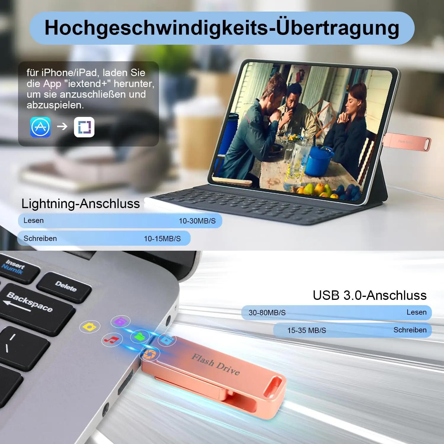 Vackiit roosa 256GB USB-Stick iPhone’i ja iPadiga ühilduv – lisavaade