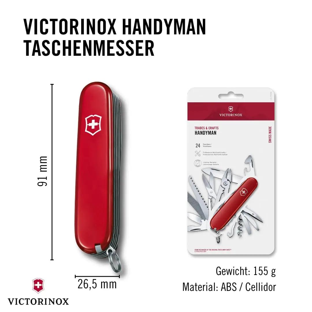 Victorinox väike mitmeotstarbeline taskunoagae heledalt punane 6 – pakend ja tarvikud