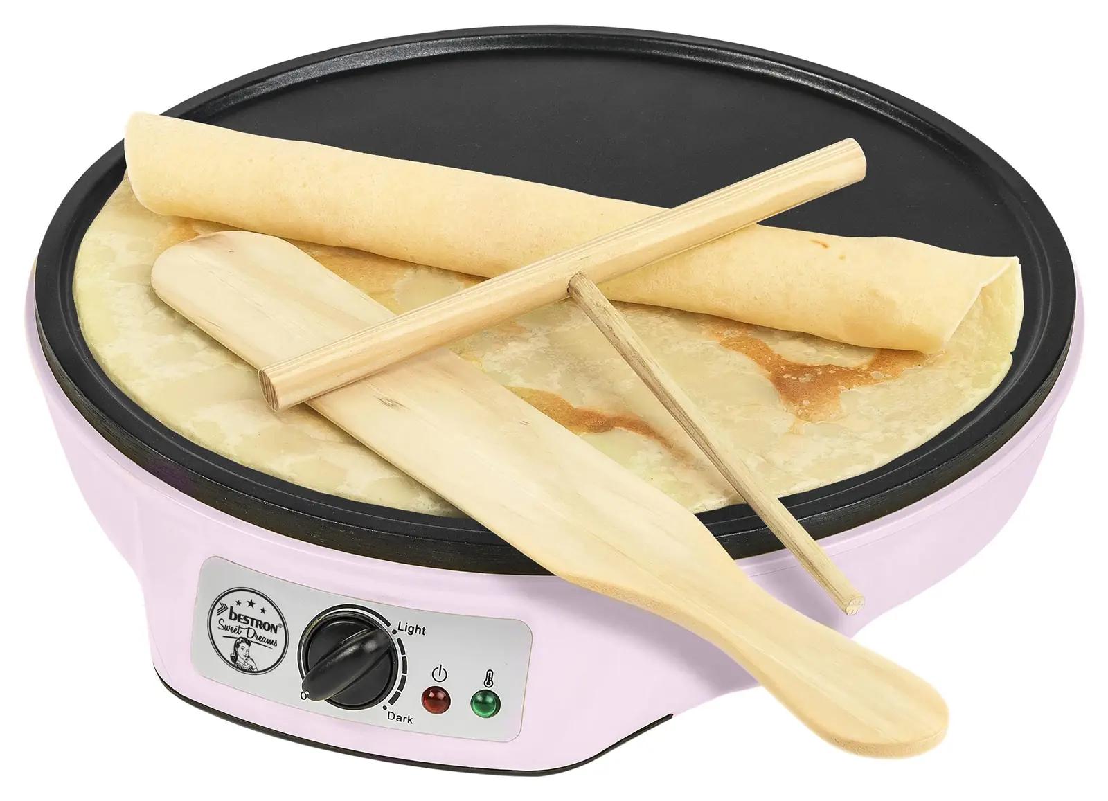 Bestron roosa retro pannkookide valmiskomplekt – 30 cm pliit – pakend ja tarvikud