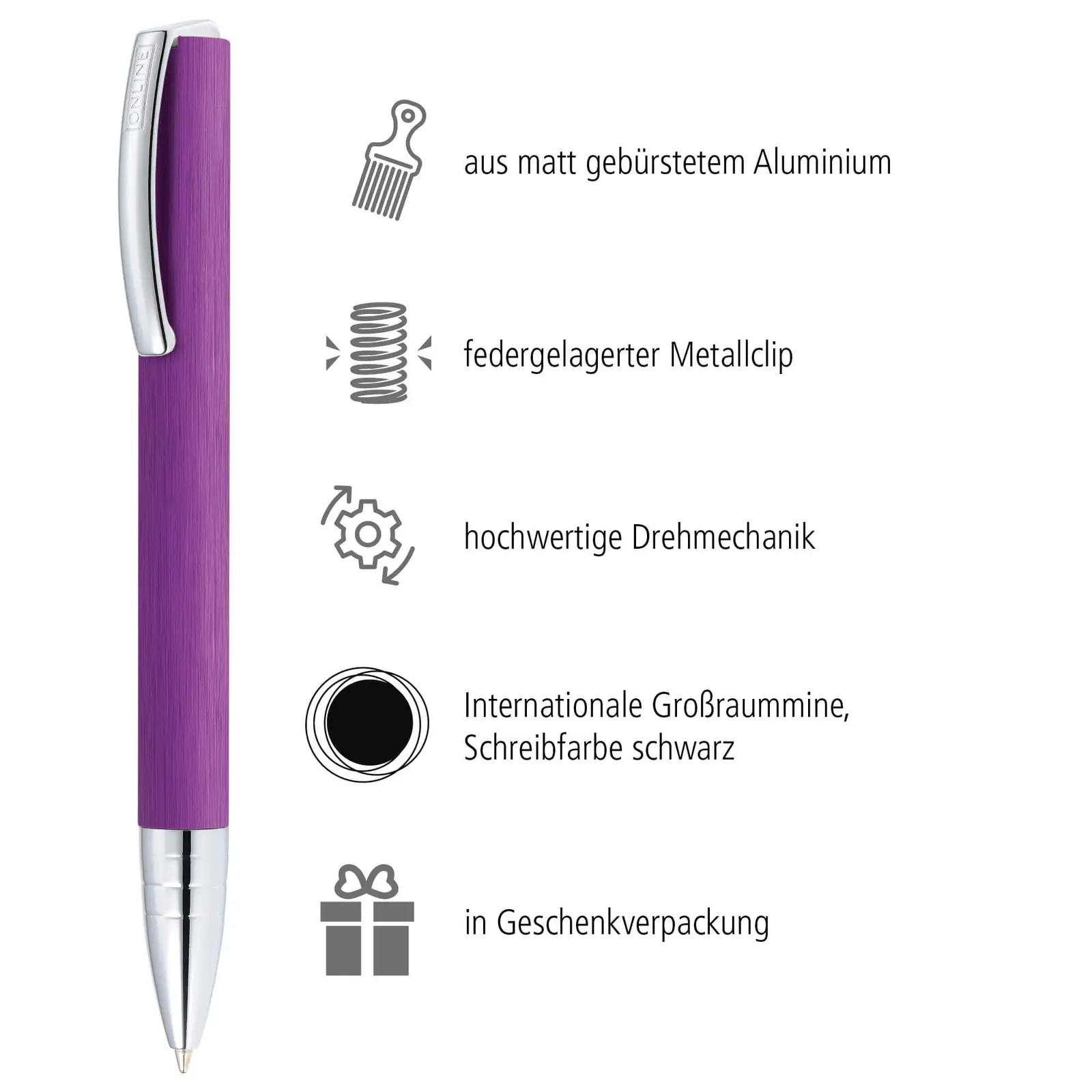 Online elegantne alumiiniumpastapliiats — lillakas kingitus – detailne vaade