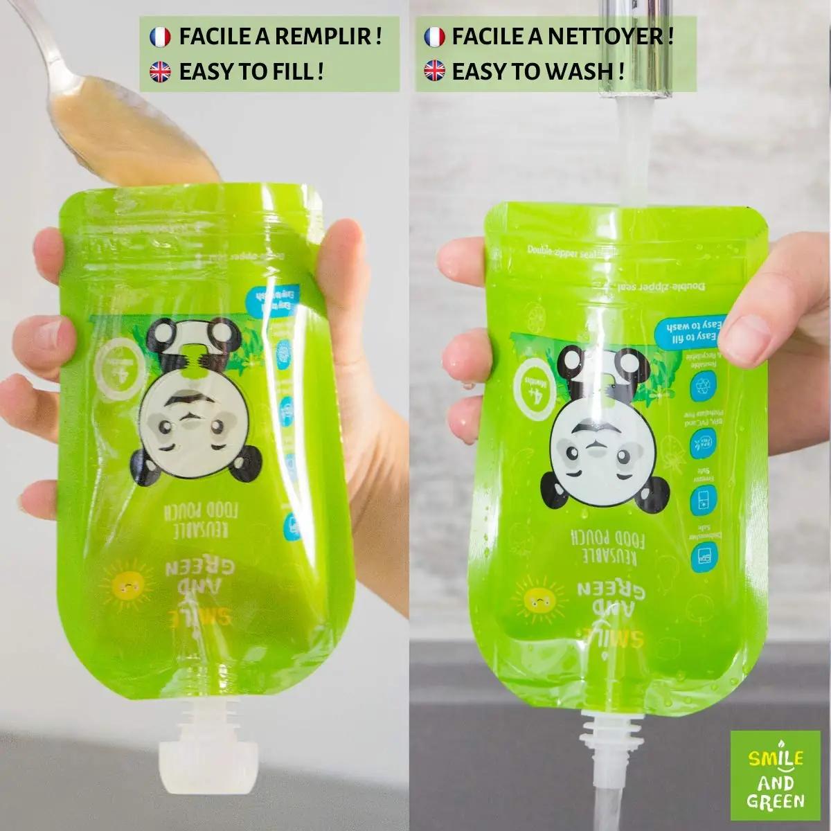 Smile&Green korduvtäidetavad beebipurgid 10 tk, 140 ml – kasutusnäide