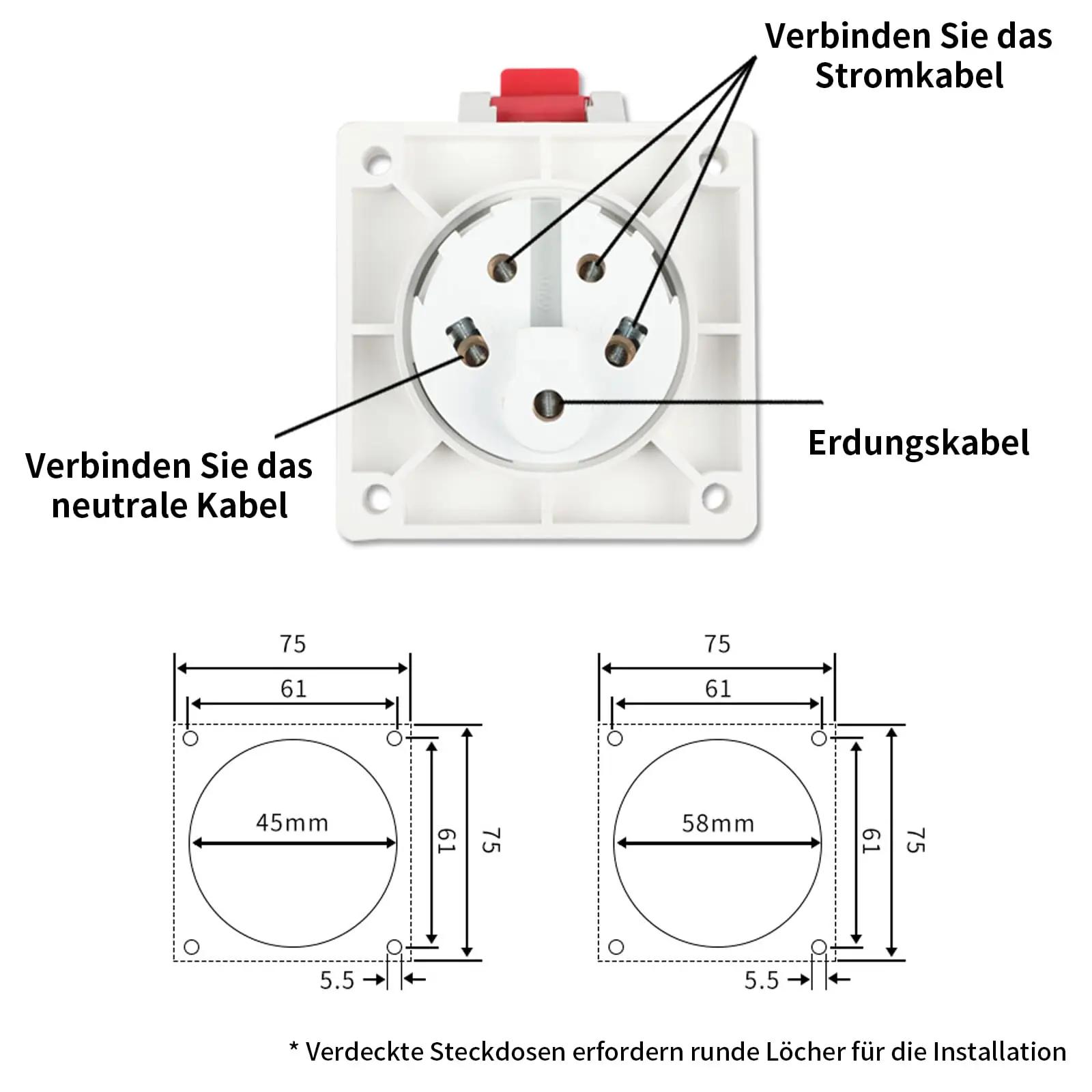 IUSOT tugevast plastikust CEE-adapter 32A→16A koos kaabliga – detailne vaade