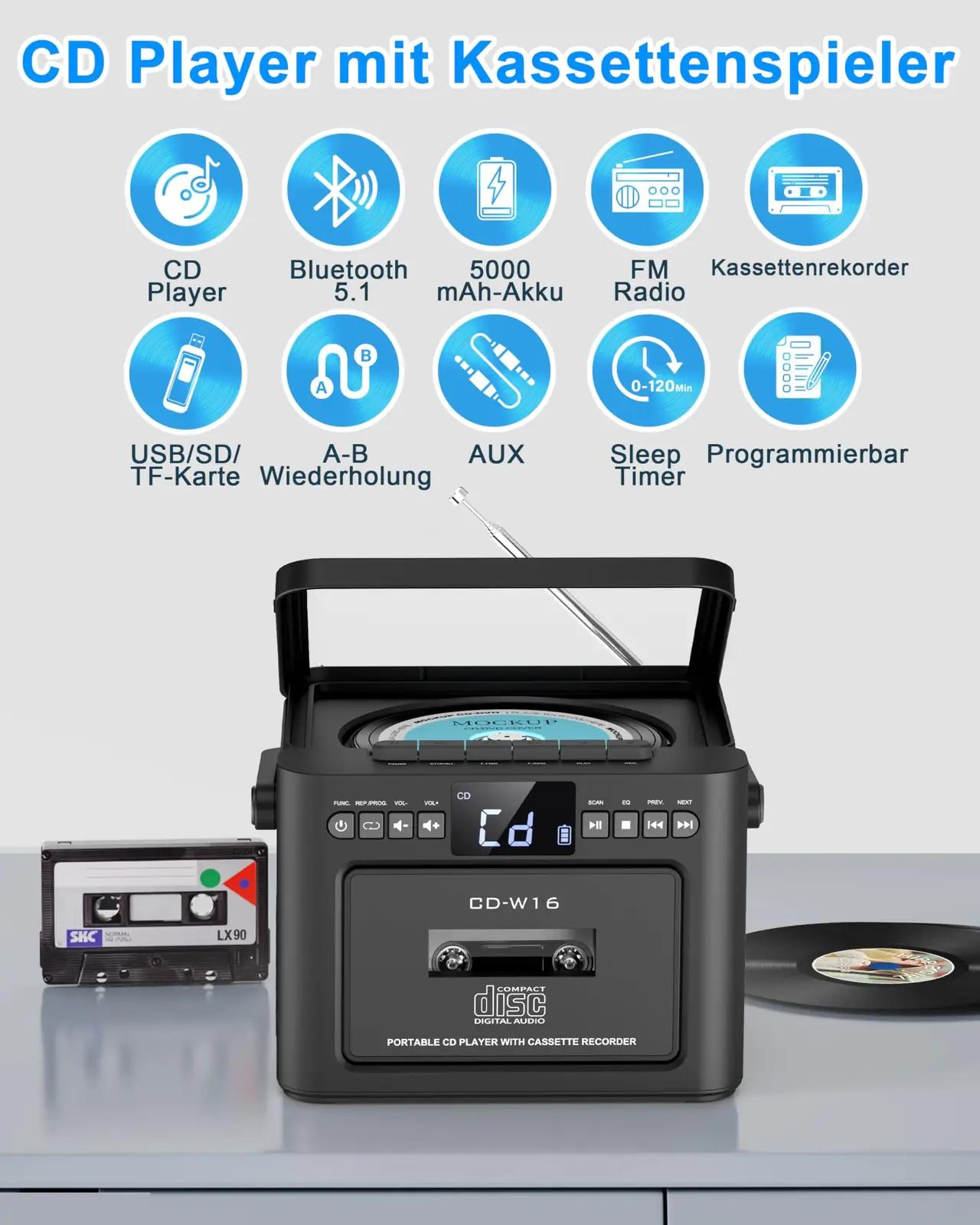 Greadio kaasaskantav boombox CD- ja raadiopleier, vastupidav aku – detailne vaade