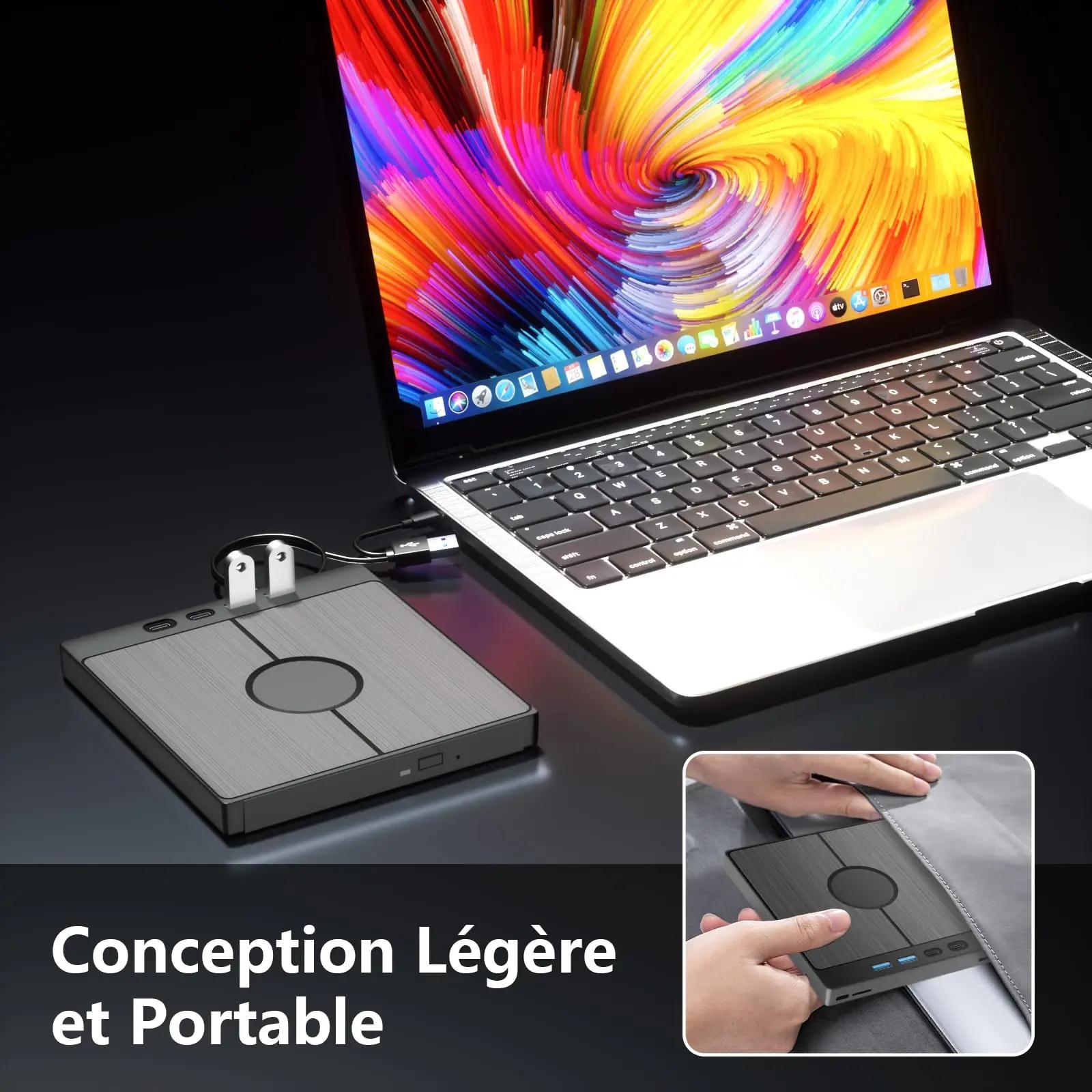 Yaeonku väline õhuke CD/DVD-draiv USB-C ja SD-lugejaga – pilt 7
