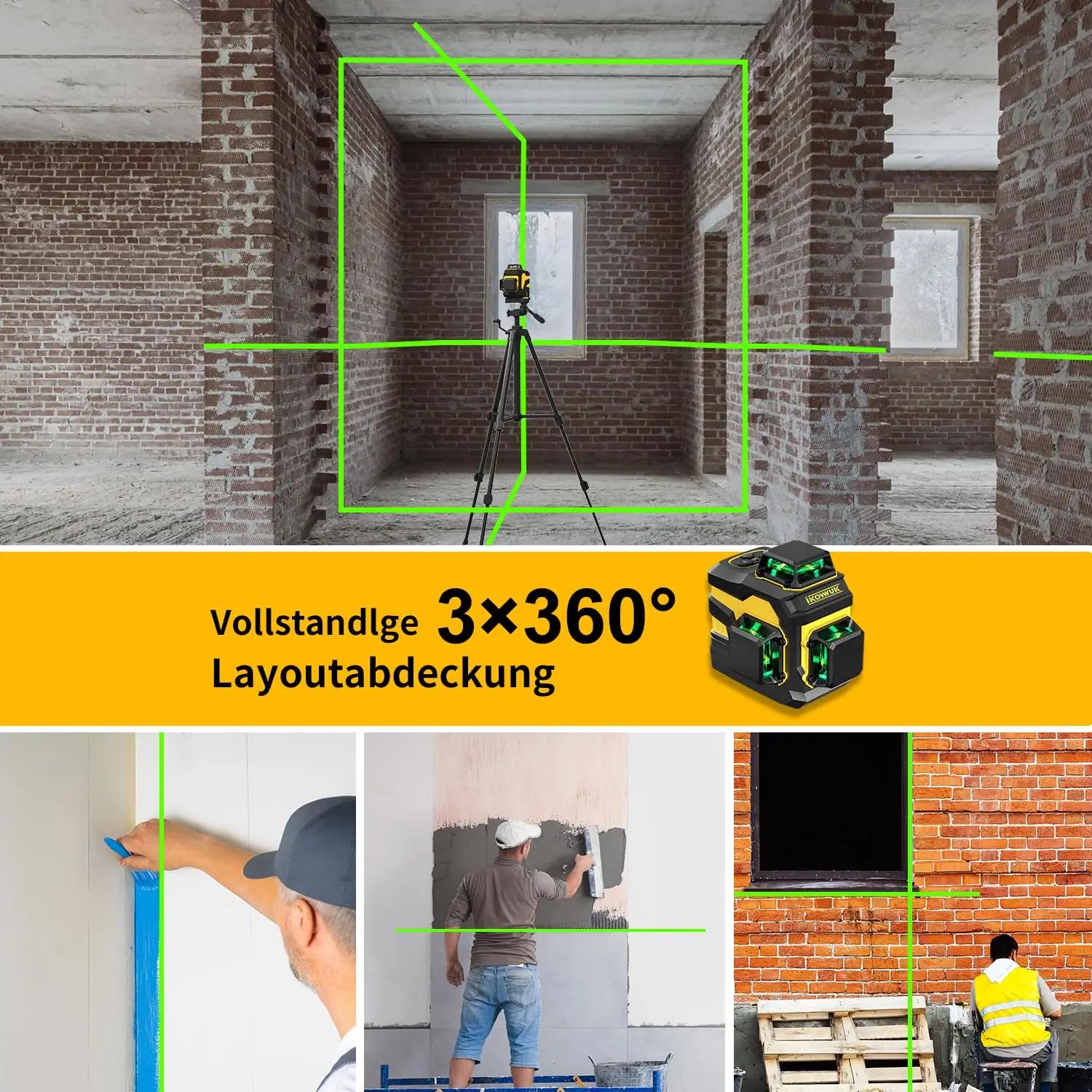 IKOVWUK 3×360° roheline ristuslaser – täpne mõõtmine siseruumis – kasutusnäide