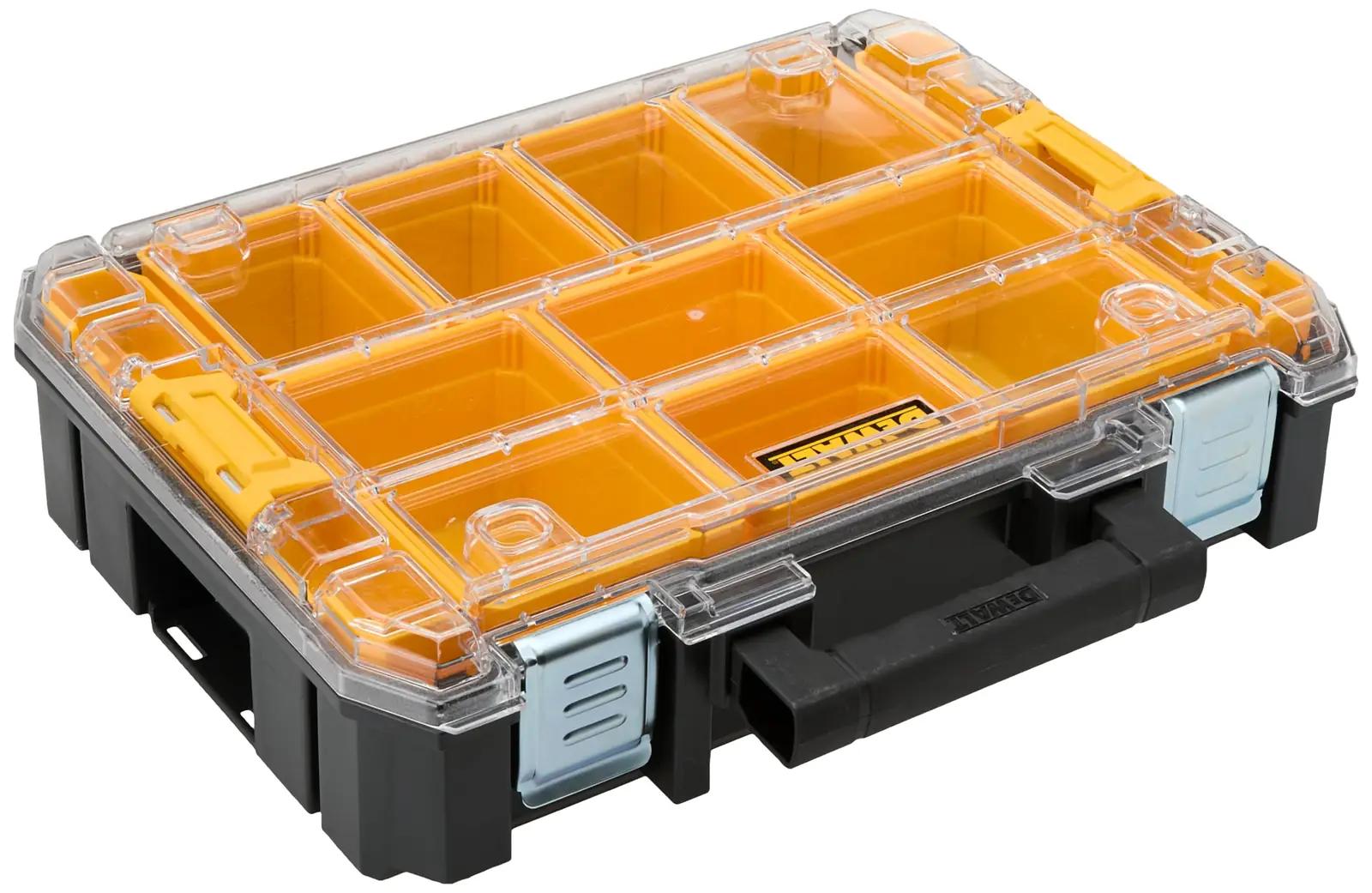 DEWALT vastupidav TSTAK organizer — kompaktne tööriistakast – detailne vaade