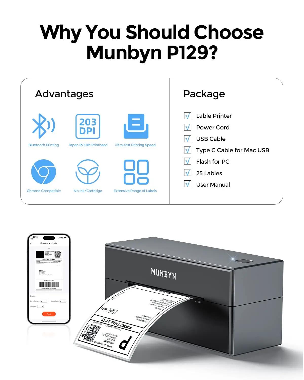 MUNBYN Bluetooth etikettprinter – kiire kontori etiketeerija – pilt 8