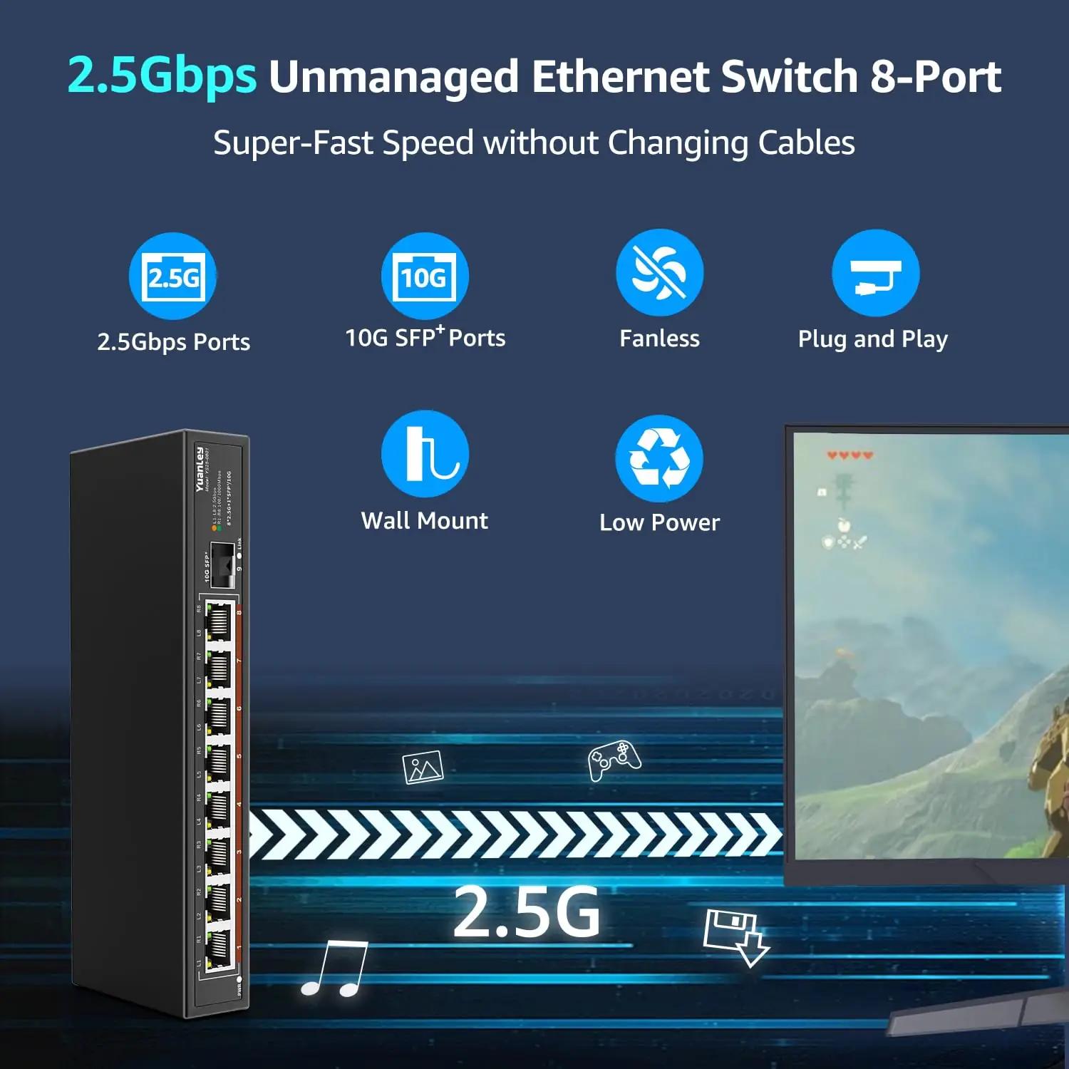 YuanLey 9 Port | 8x2500Mbps+1x10G SFP arvutid ja tarvikud – detailne lähivaade
