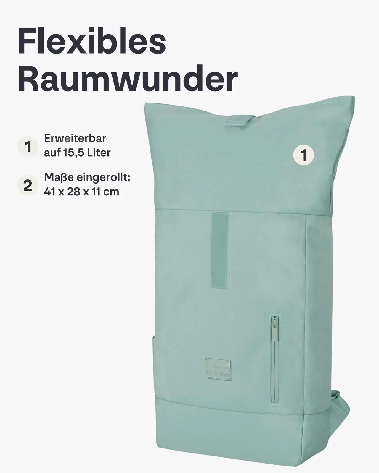 Johnny Urban mint värvi veekindel rolltop-rüüsel 15L seljakott – pakend ja tarvikud