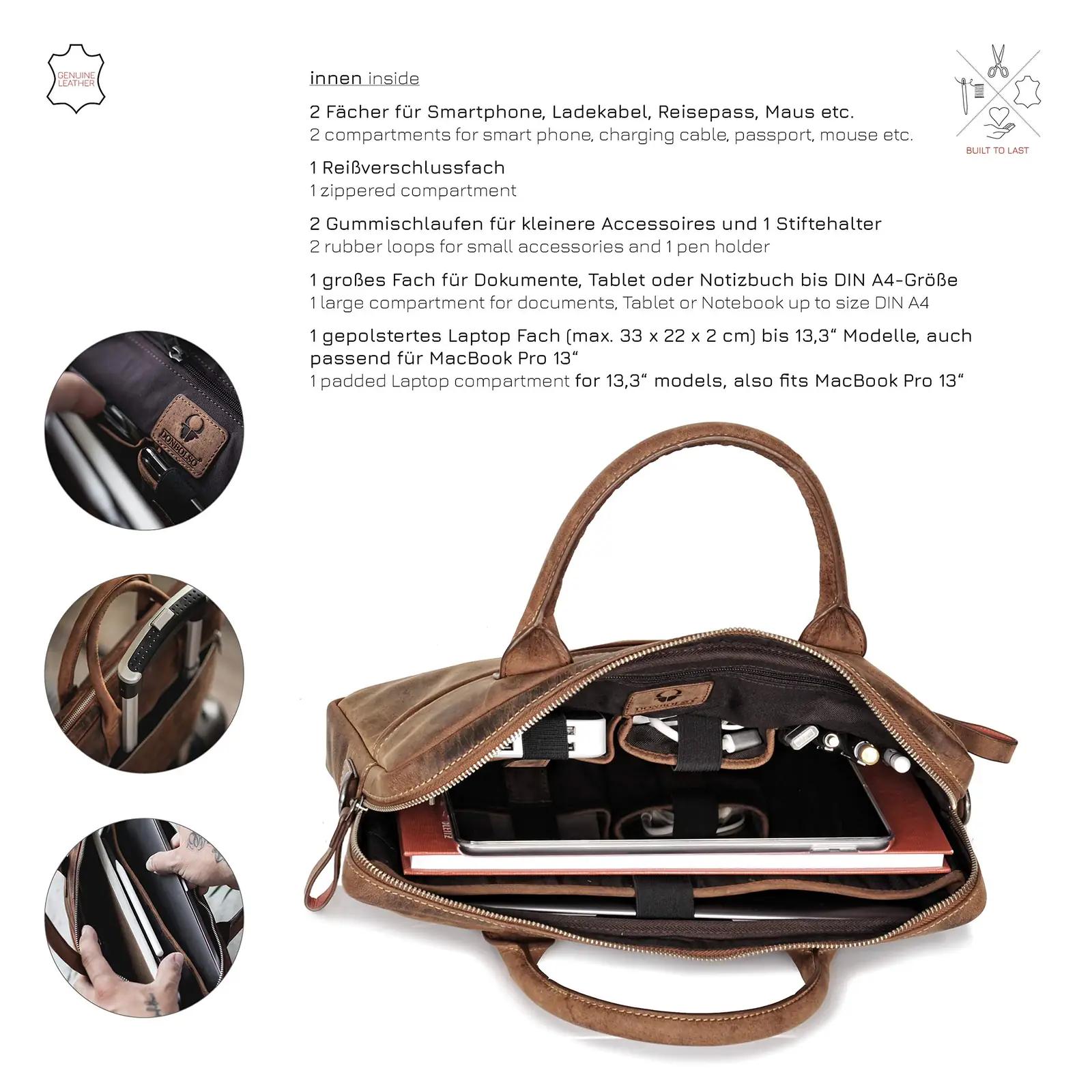 DONBOLSO nahast sülearvutikott 13,3″ – elegantne ja vastupidav – lisavaade