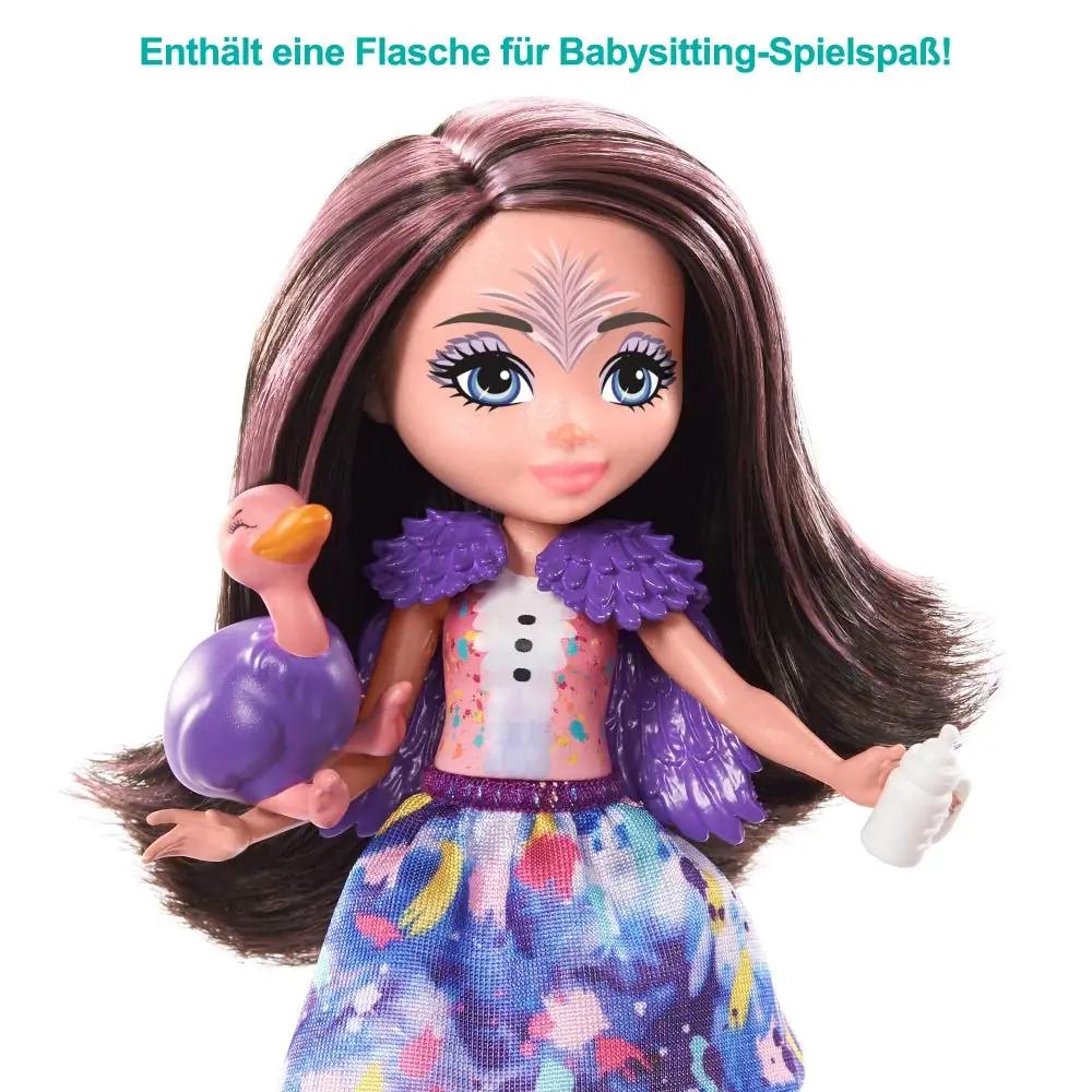 Enchantimals pehme plastikmänguasi — Ofelia strutsi pere komplekt – detailne vaade