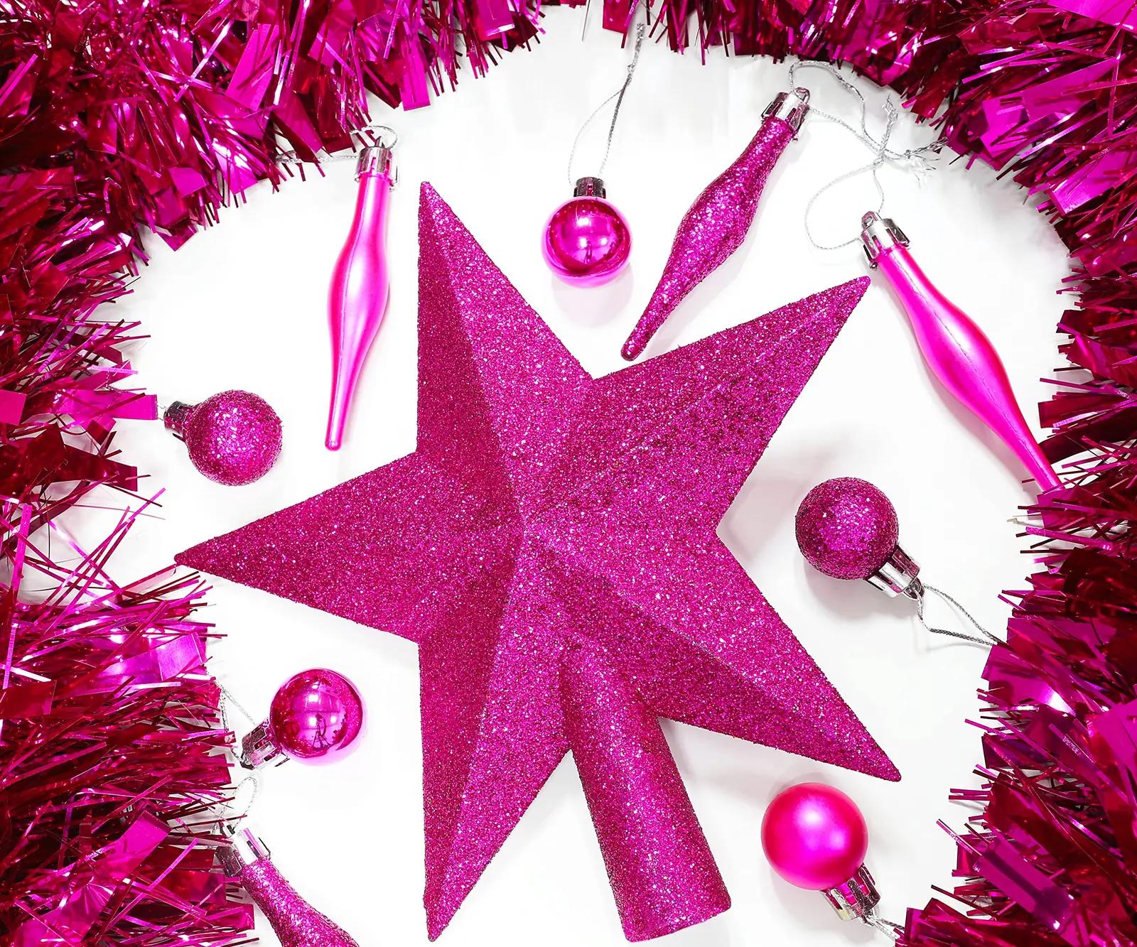 Christmas Concepts särav puuotsakaunistus – hot pink 20cm – detailne vaade
