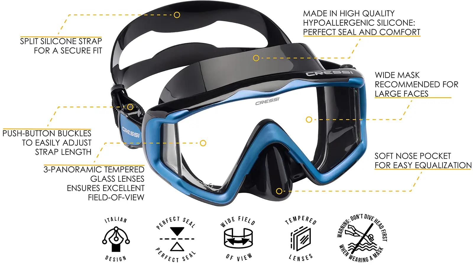 Cressi sukeldumismask Liberty — mugav silikonist istuvus – pilt 6
