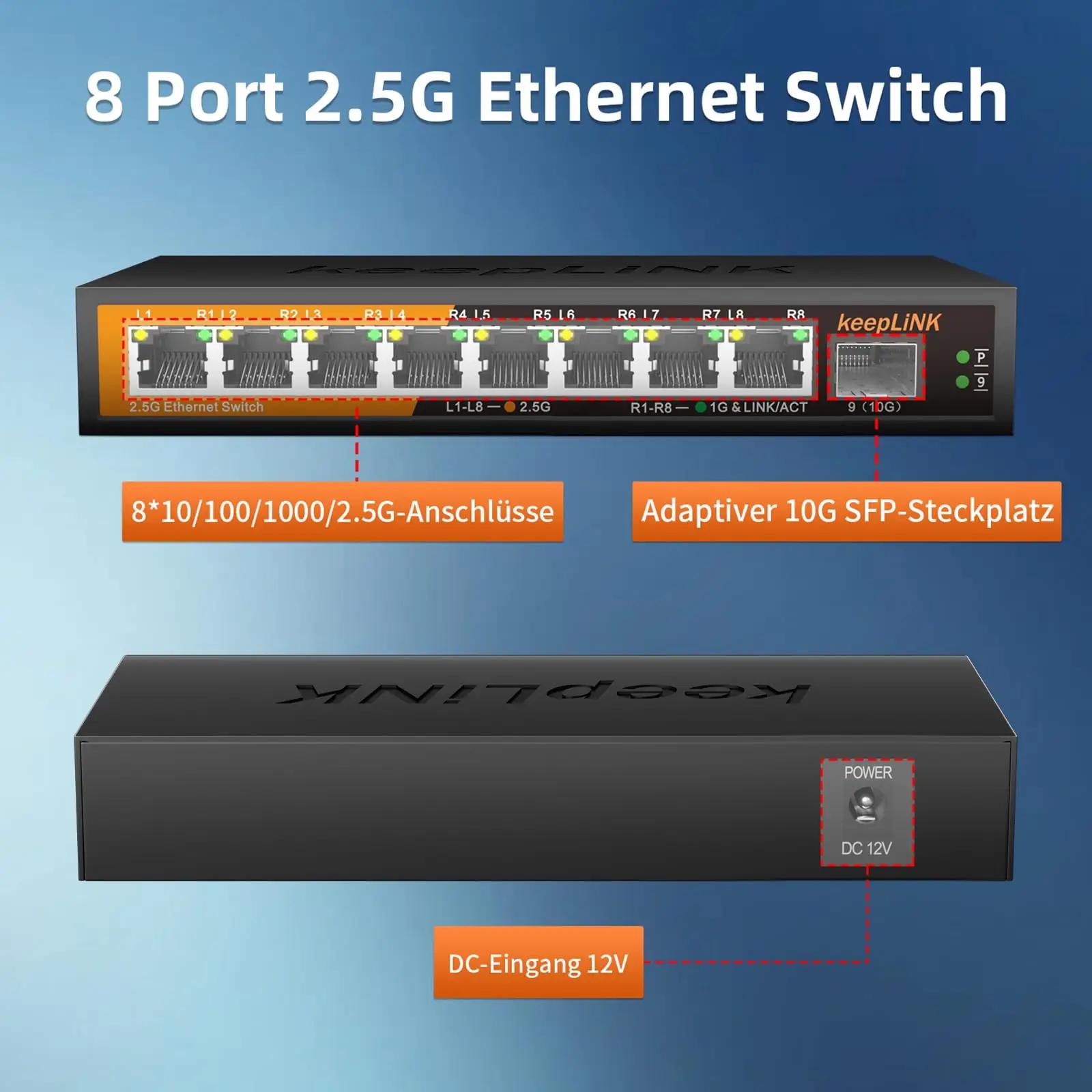 keepLiNK 8 Port 2.5G Switch arvutid ja tarvikud – detailne lähivaade
