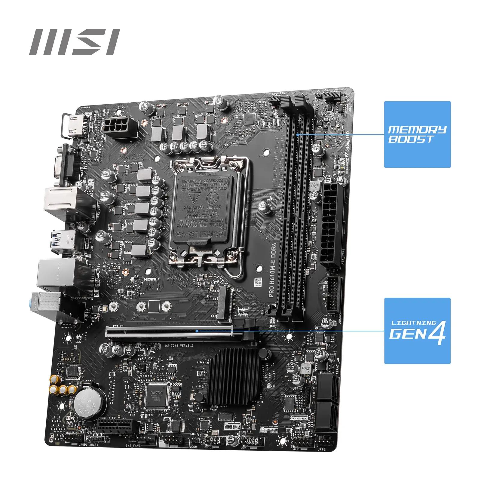 MSI PRO H610M-E DDR4 emaplaat – töökindel Micro-ATX valik – pakend ja tarvikud