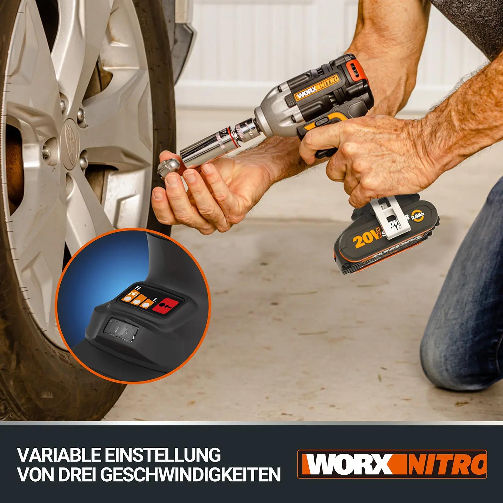 WORX Nitro löökpadrun 20V — tugev 300 Nm juhtmeta tööriist – detailne vaade