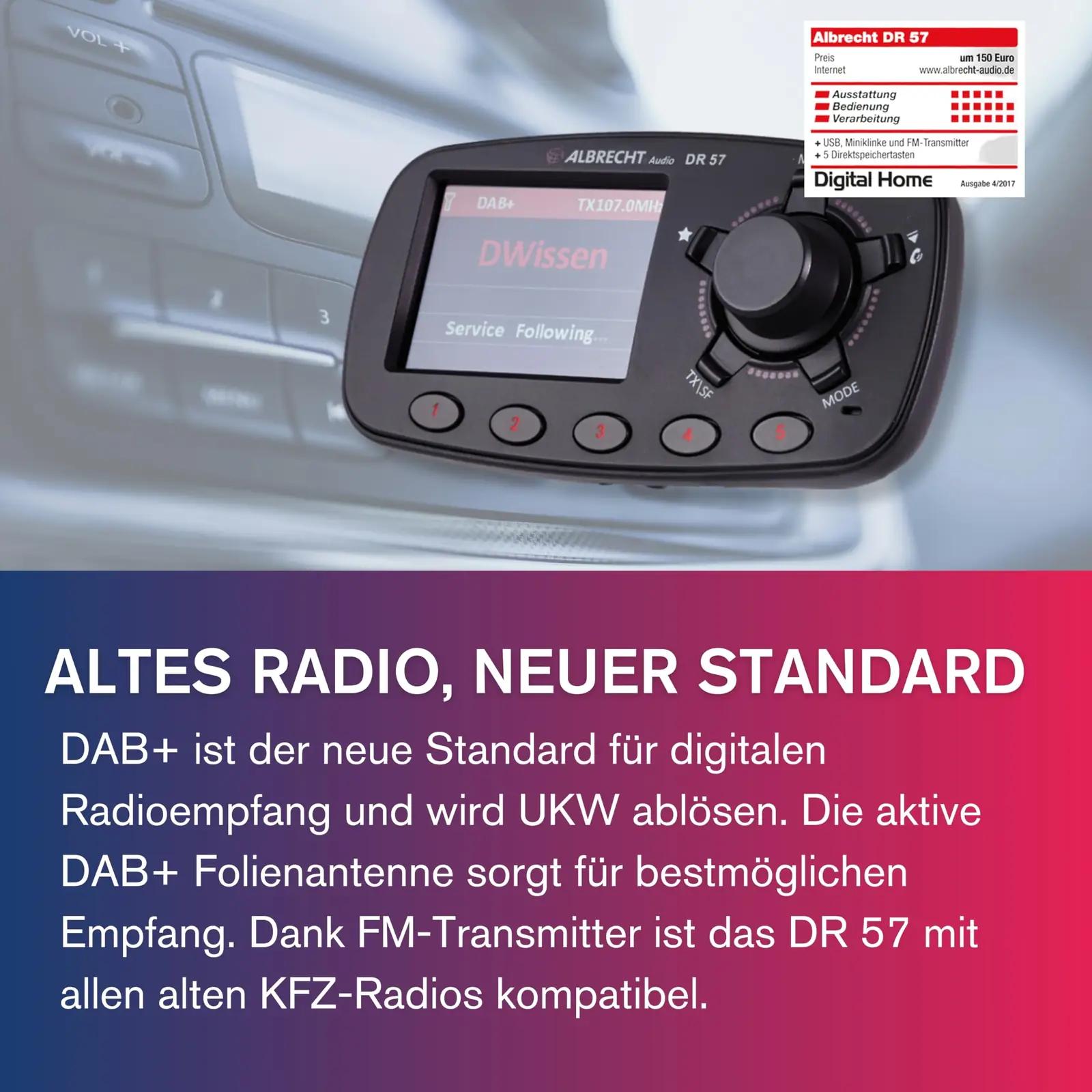 Albrecht DAB+ autoadapter — uuenda autoradio ja voogesita – pakend ja tarvikud
