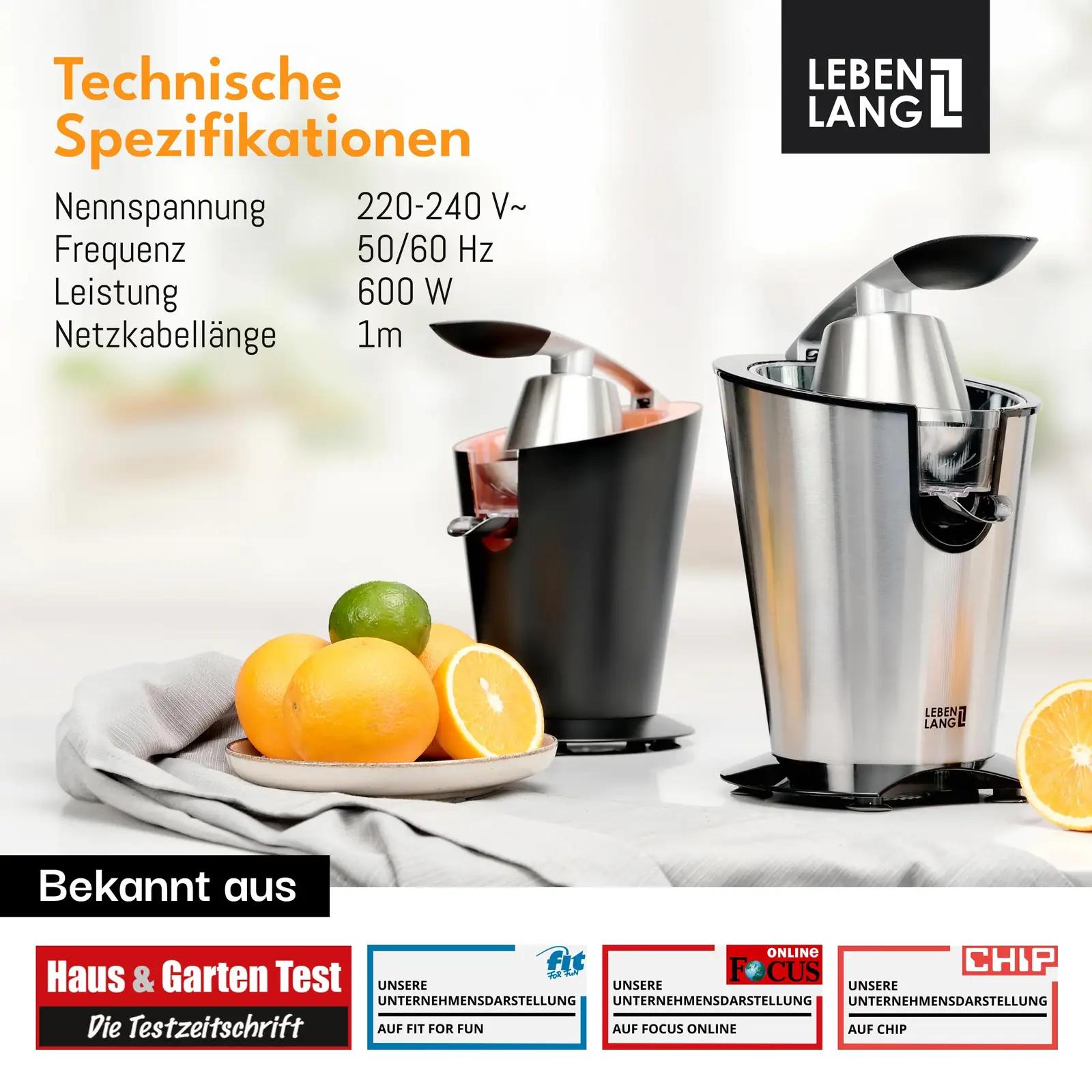 LEBENLANG roostevabast mahlapress – võimas 600W apelsinipress – pilt 6