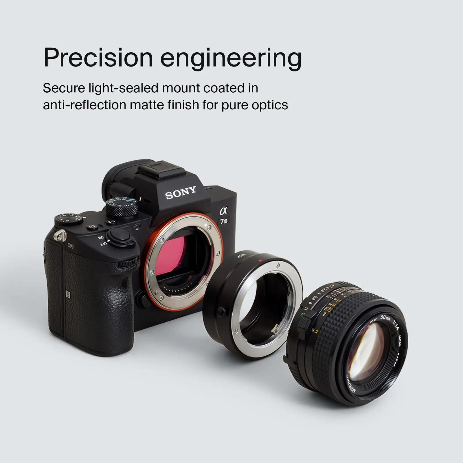 Urth alumiiniumist objektiivadapter Minolta MD ja Sony E – kasutusnäide