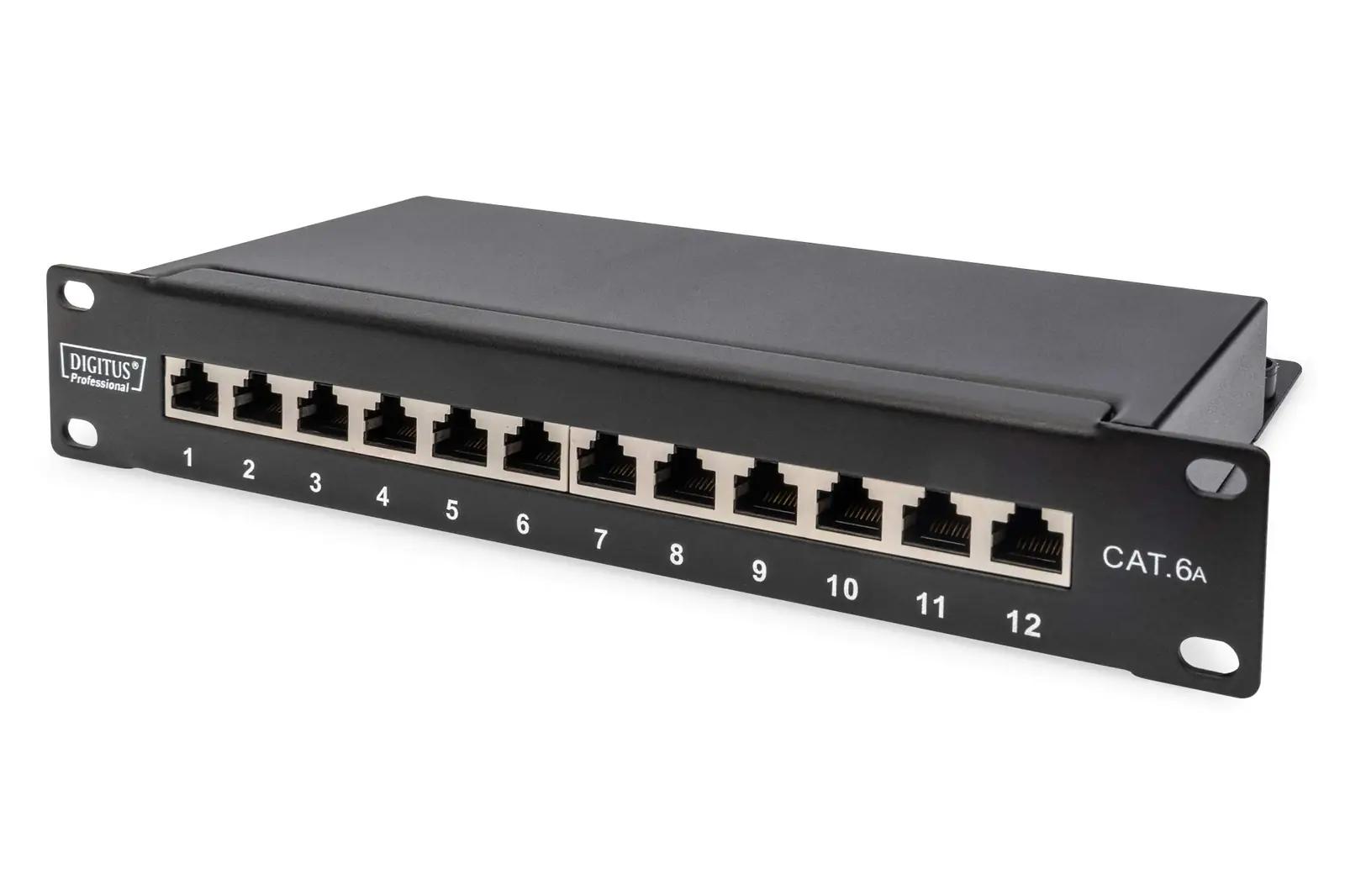 DIGITUS metallist Cat6A patchpanel — 12 pordi rack-mount
