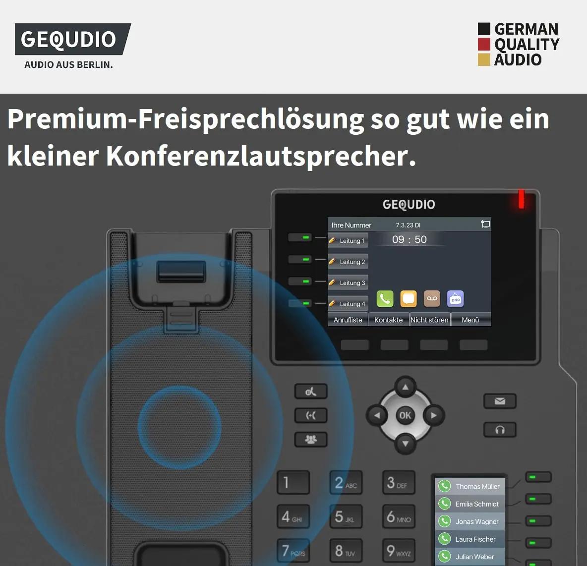 GEQUDIO VoIP-telefon WA9550 – premium käed-vabad ja kaks ekraani – detailne vaade
