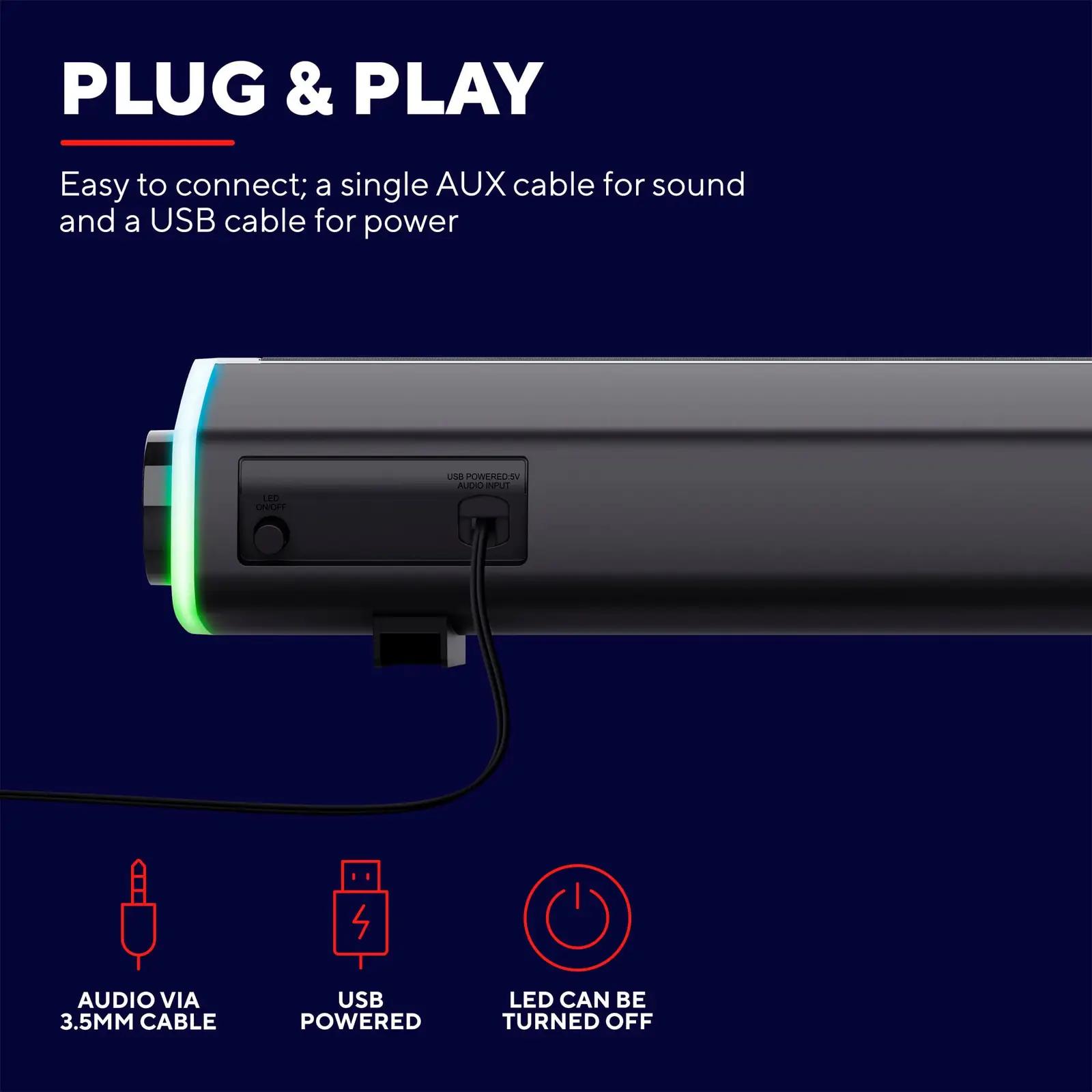 Trust Gaming RGB-soundbar — kompaktne heli ja LED-efekt – lisavaade