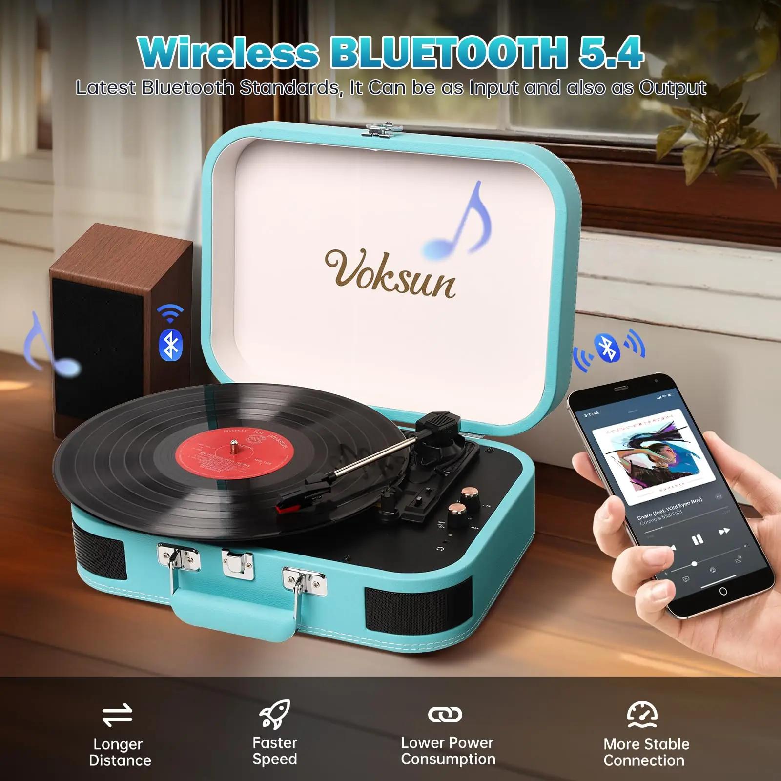 VOKSUN retro vinüülplaadimängija Bluetoothiga — kaasaskantav ja – lisavaade