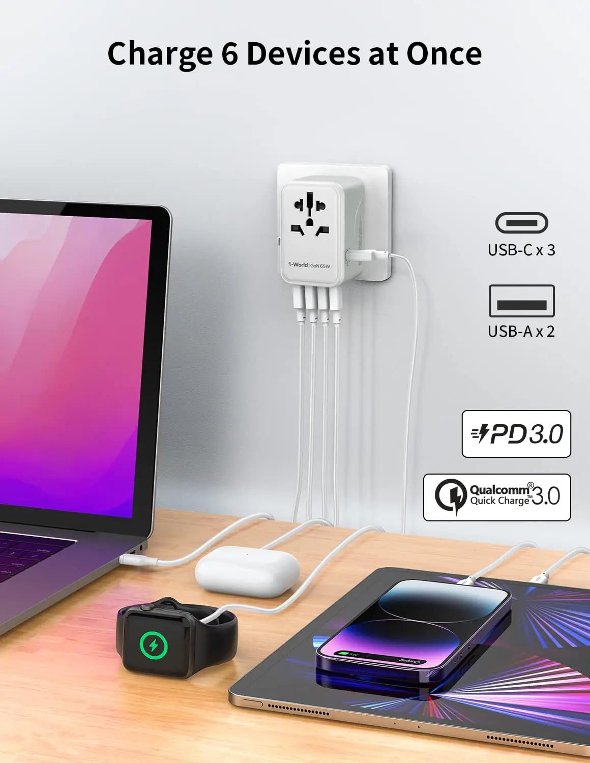 MOMAX universaalne reisivooluadapter 70W GaN — kompaktne ja – kasutusnäide