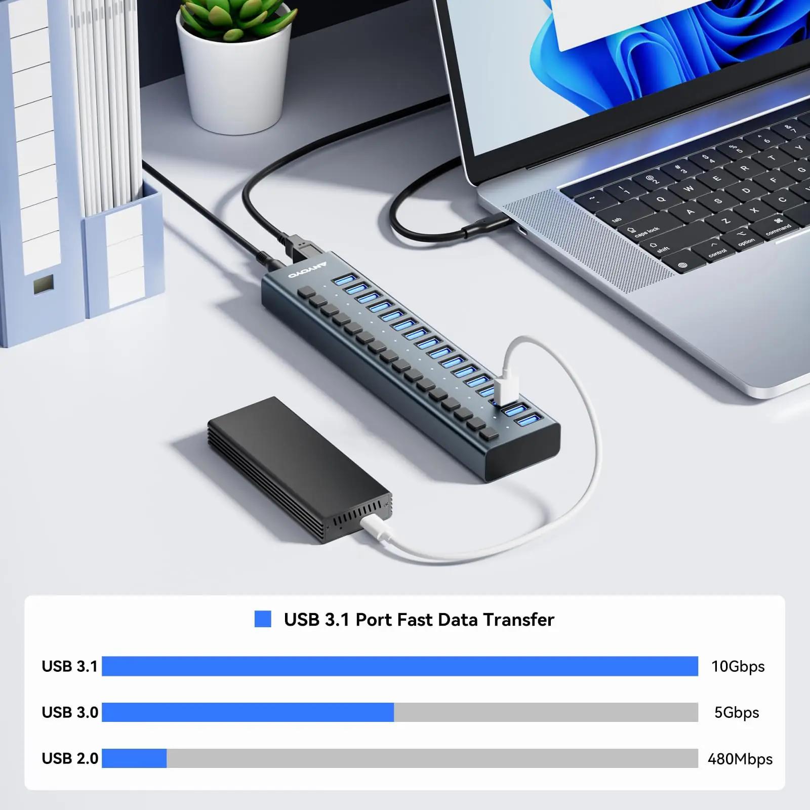 ANYOYO alumiinium USB-hub 16 porti – võimas ja kompaktne – kasutusnäide