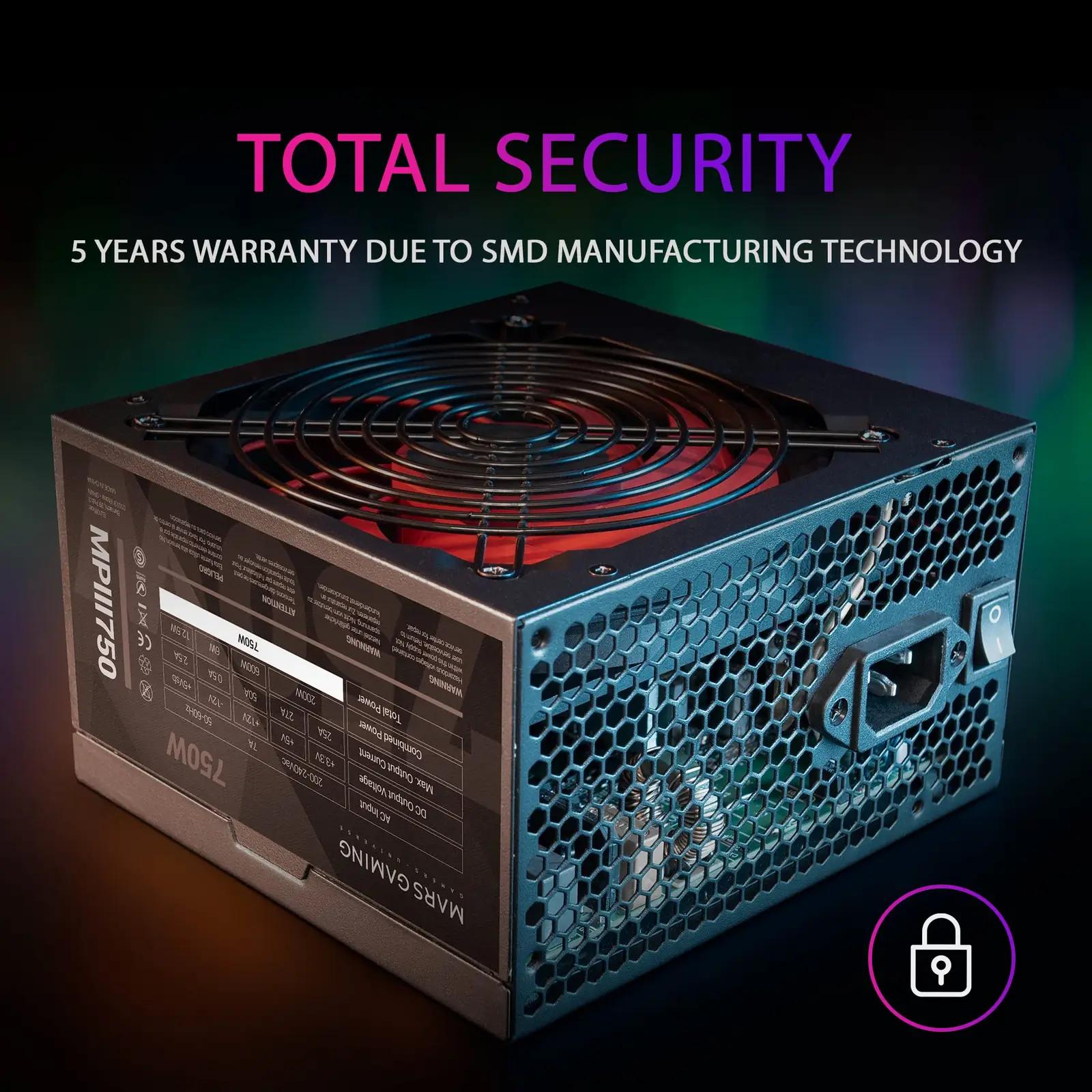 Mars Gaming toitevõimsusega 750W ATX toiteplokk — töökindel valik – detailne vaade