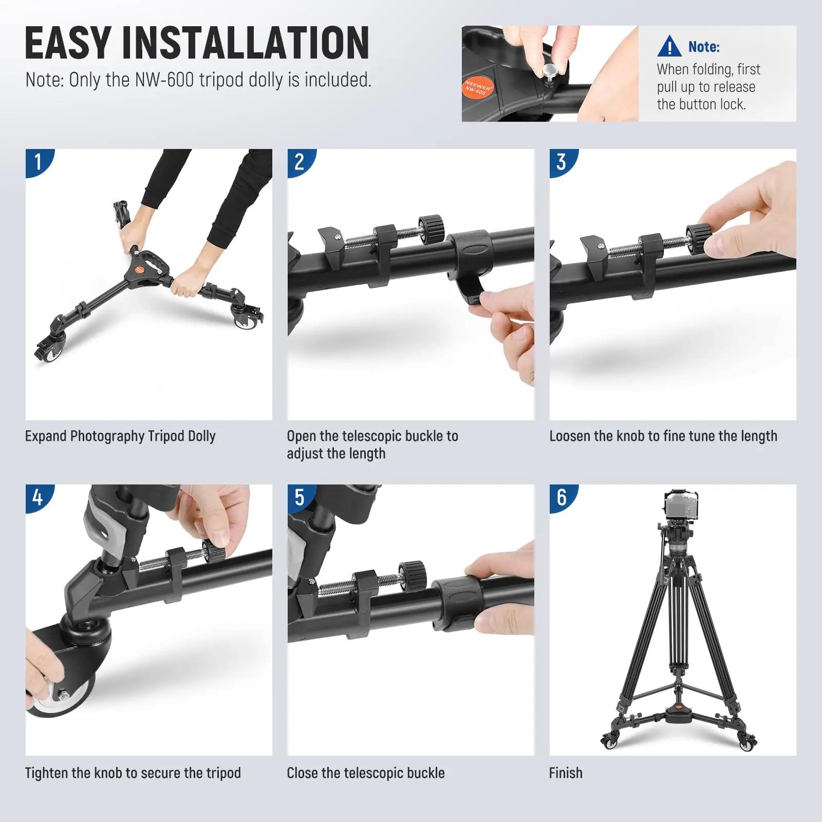 NEEWER tugev metallist statiivirattad – kaasaskantav Dolly NW-600 – pilt 9
