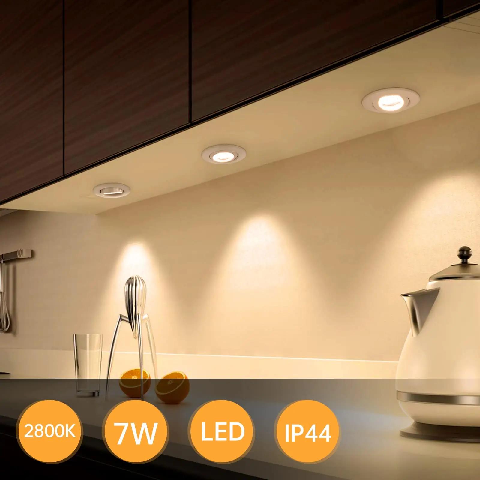 wowatt alumiiniumist sisseehitatav LED‑spot — soe valge 10tk – pakend ja tarvikud