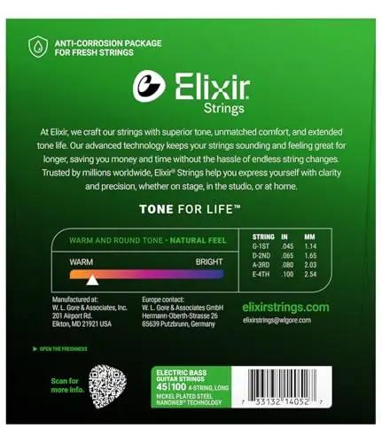 Elixir vastupidavad bassikeeled NANOWEB kattega — heli ja täpsus – detailne vaade