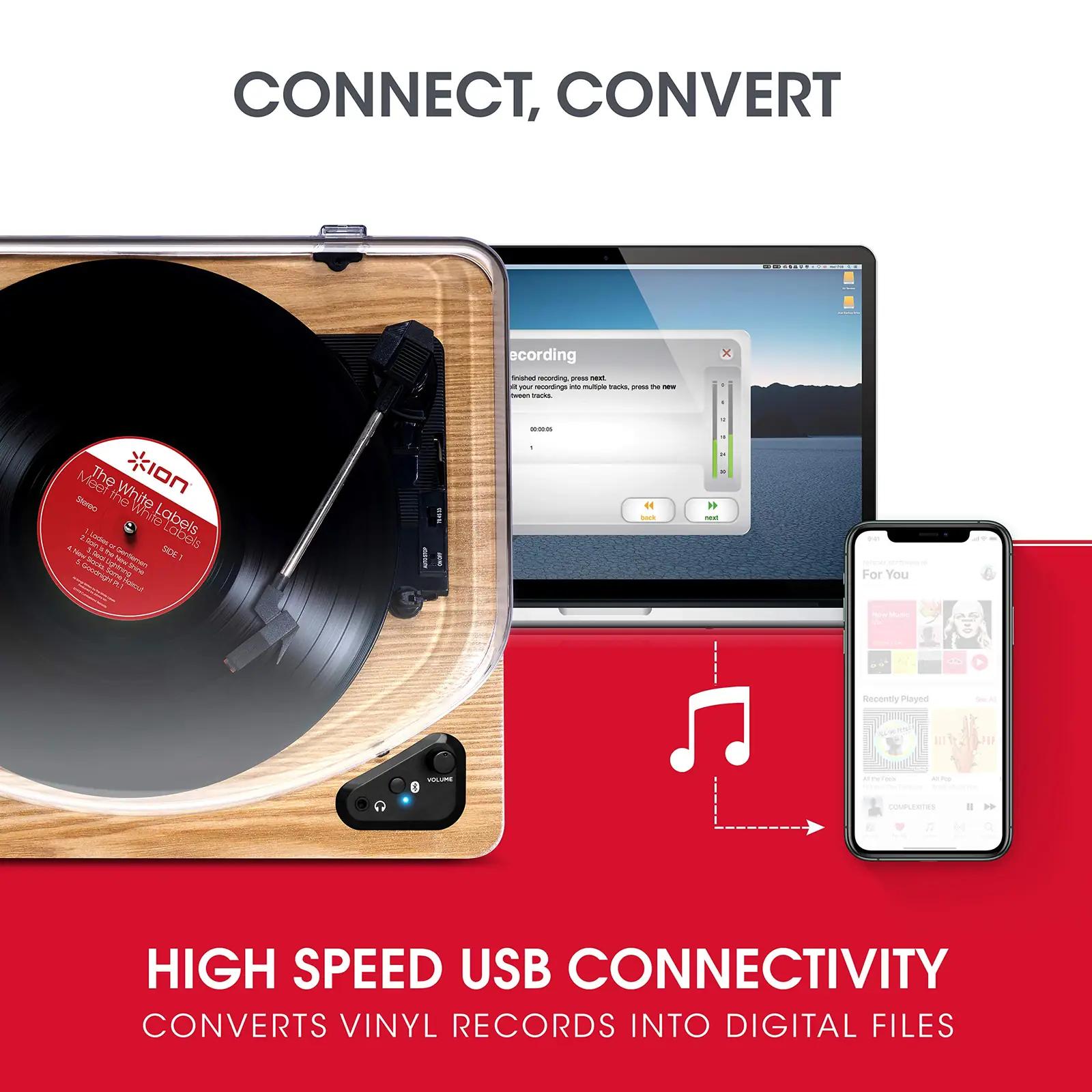 ION vintage puidust plaatmängija Bluetoothi ja USB-ga – lisavaade