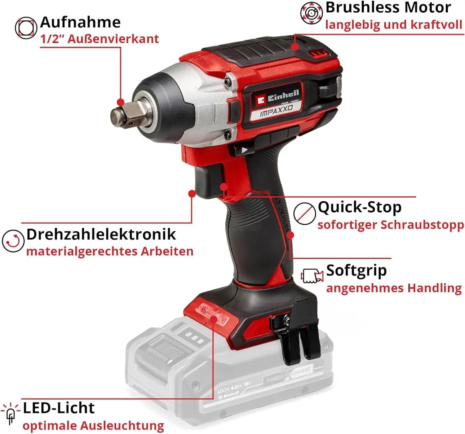 Einhell vastupidav aku-mõõdulöökmutrike 18V, 230Nm – pakend ja tarvikud