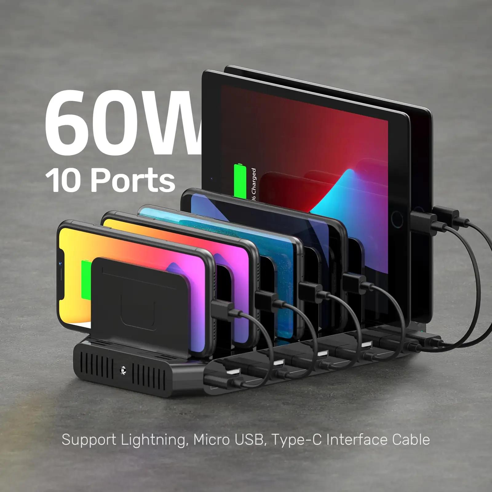 UNITEK 60W USB mitmeportne laadija – organiseeritud laadimine – detailne vaade