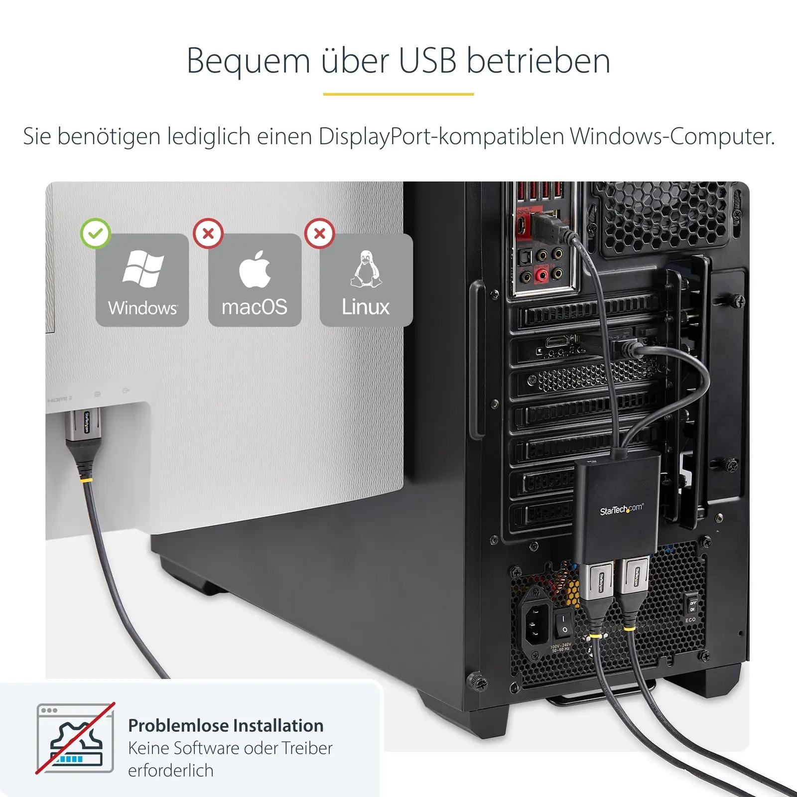 StarTech DisplayPort jaotur – mitmekuvariline USB-MST hub – kasutusnäide