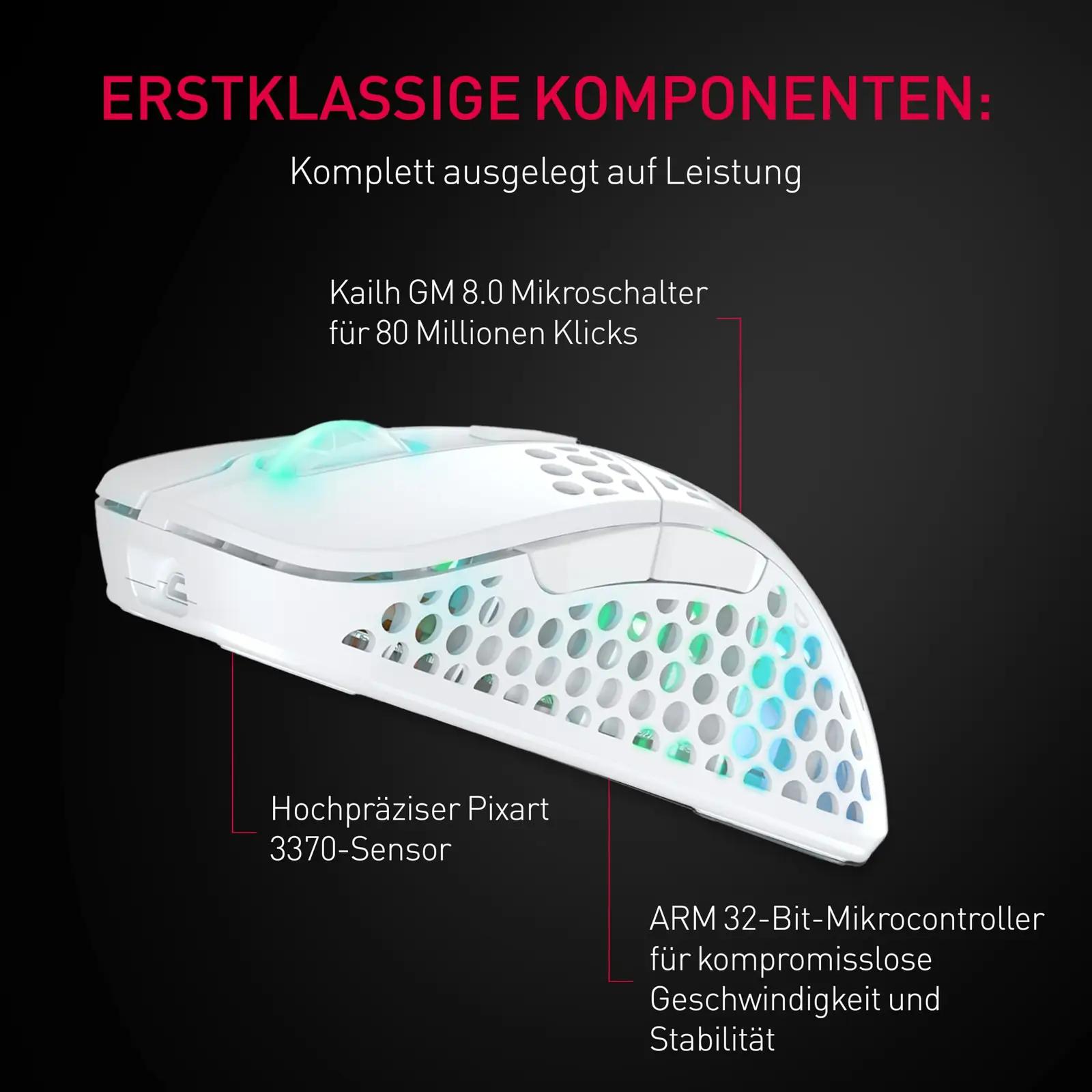 Xtrfy kerge mänguhiir M4W-RGB-WHITE — täpne ja ergonoomiline – pakend ja tarvikud