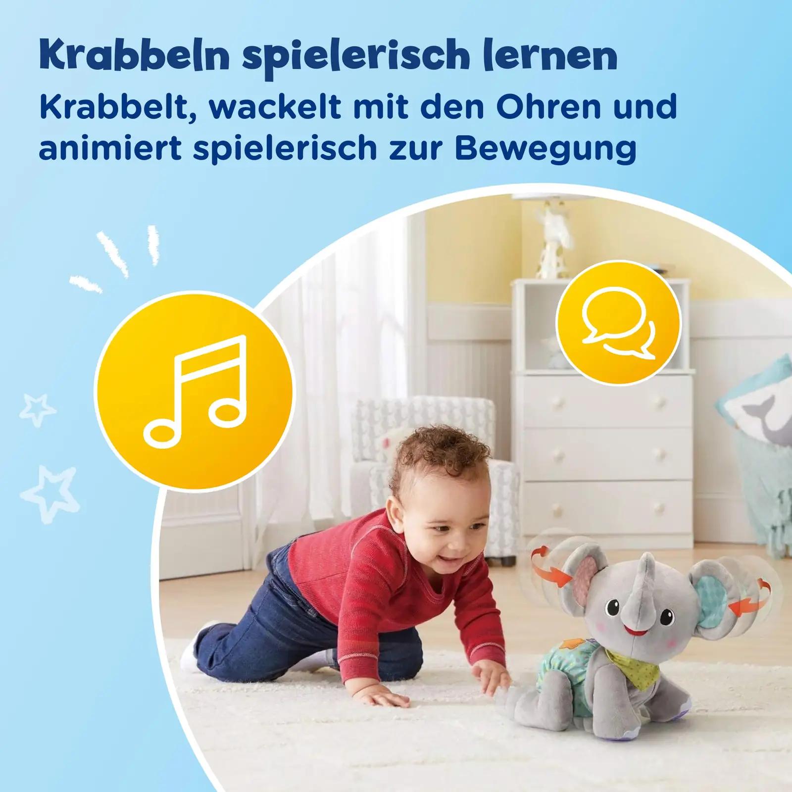 VTech Baby pehme krokodilli‑stiilis mängu‑elefant lapsele – detailne vaade