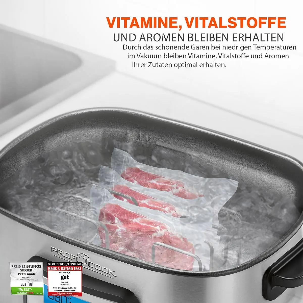 Profi Cook roostevaba sous-vide 8,5L — täpne küpsetus – pakend ja tarvikud