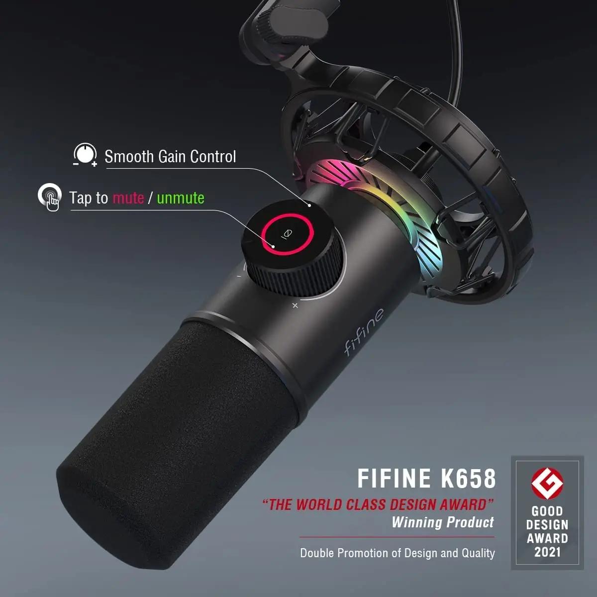 FIFINE metallist gaming-mikrofon USB-C — selge heli ja RGB – pakend ja tarvikud