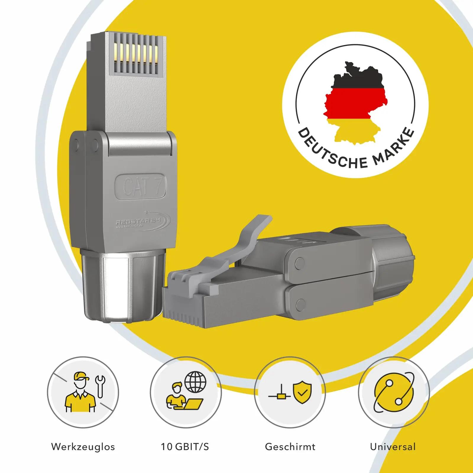 RedStar24 tugevast messingist CAT7 RJ45 pistik – detailne vaade
