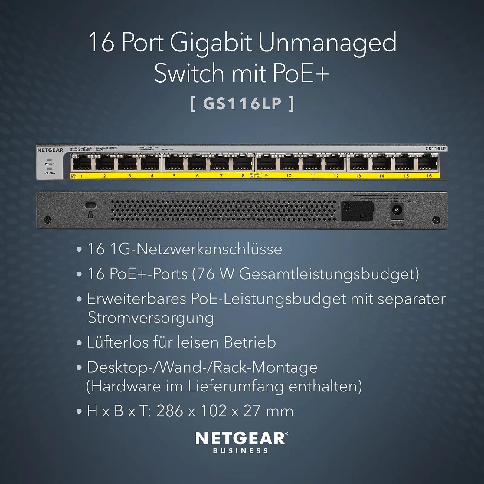 NETGEAR vastupidav PoE+ 16-port Gigabit lüliti – 76W – detailne vaade