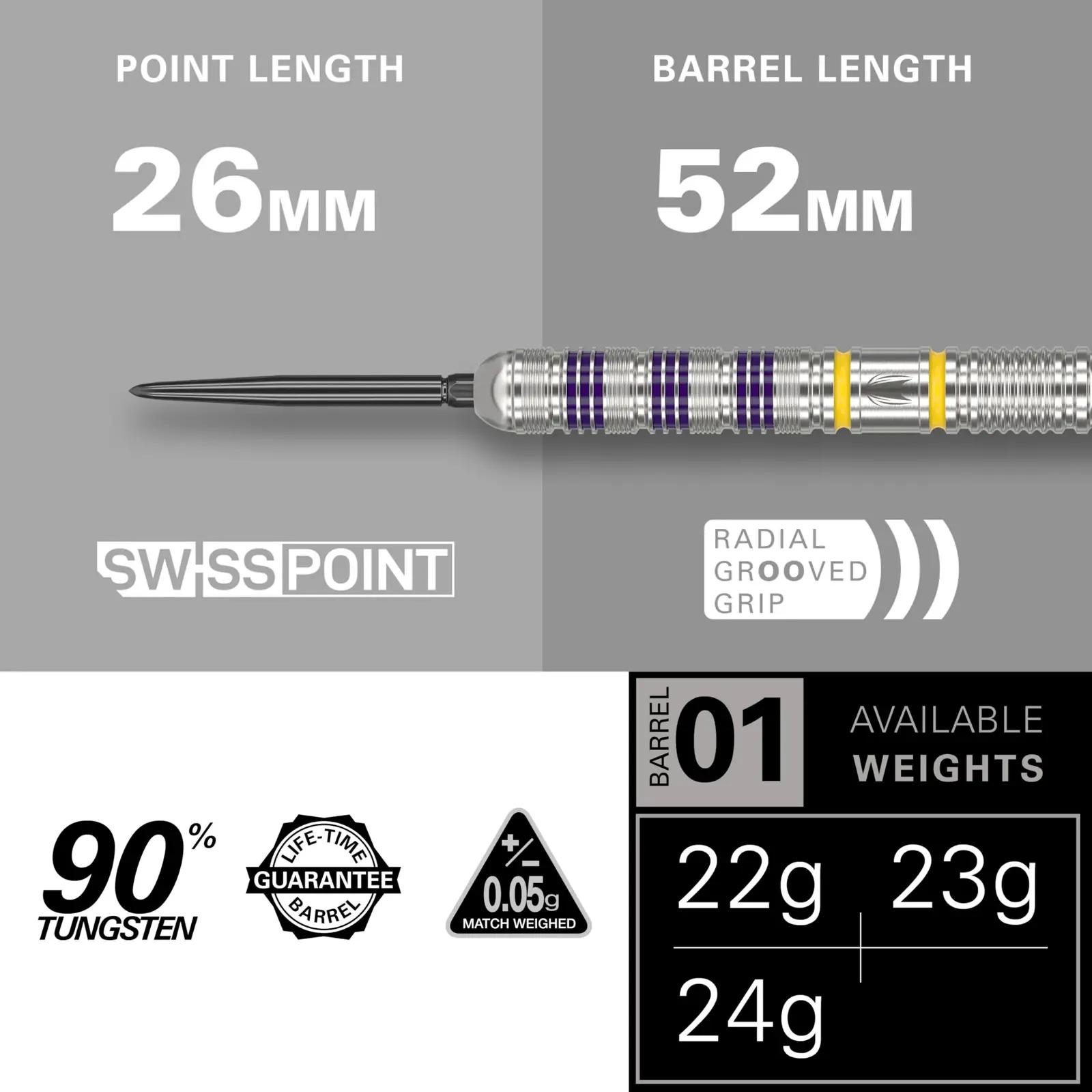 Target Darts tungstendralliga 23 g – Luke Littler komplekt – pakend ja tarvikud
