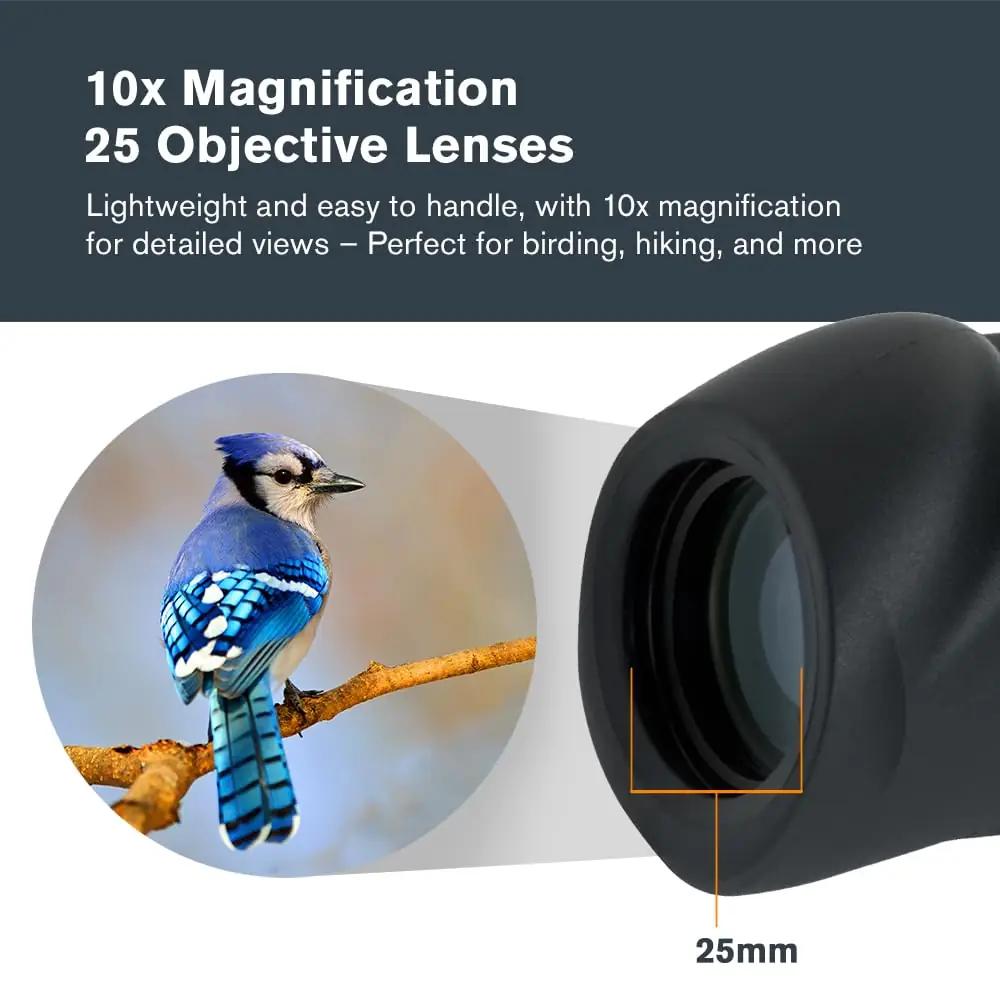 Celestron kerge Nature DX 10×25 monokulaar väljakutseks – detailne vaade